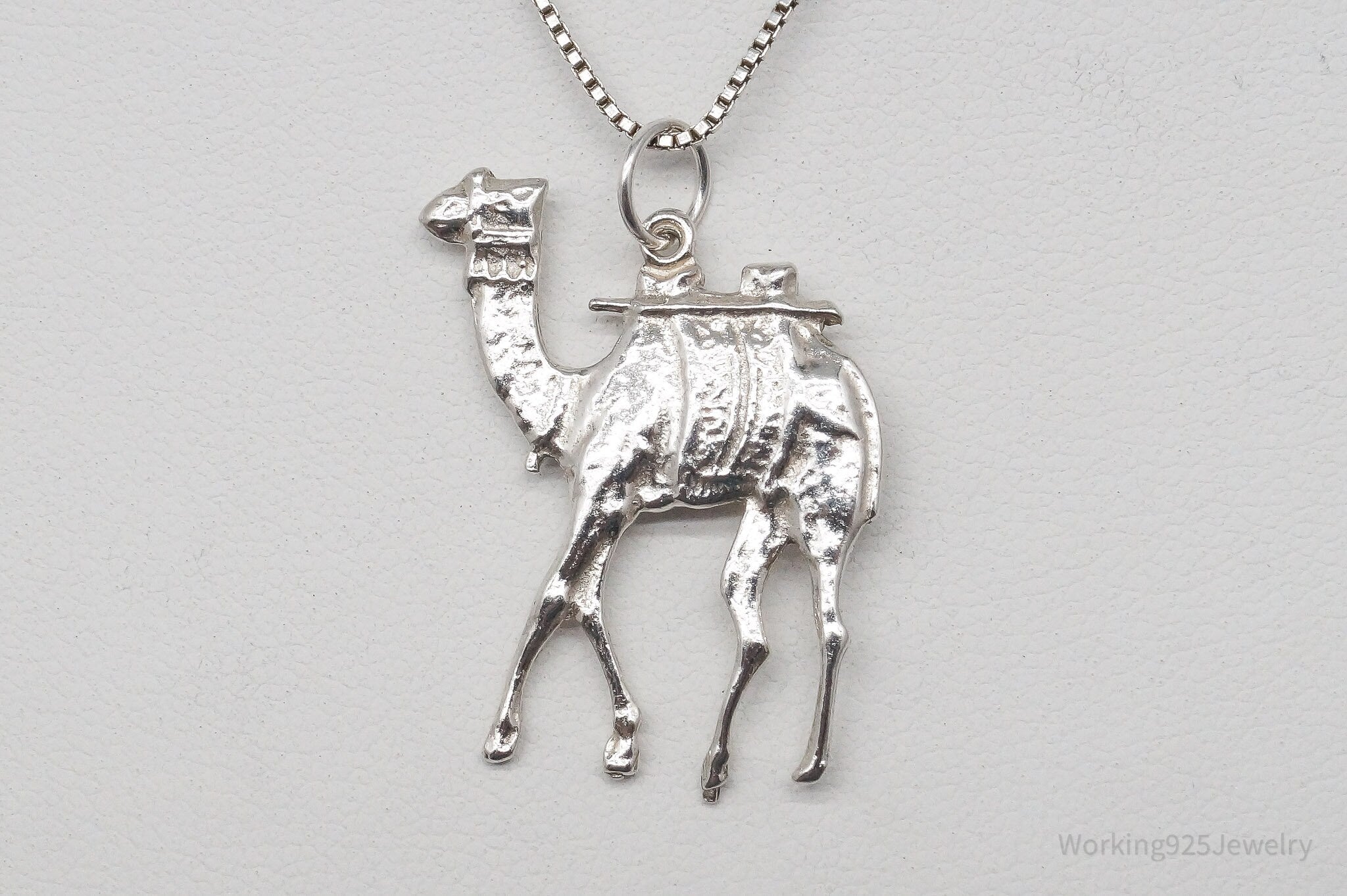 Vintage Egyptian Revival Camel Sterling Silver Necklace - 18"