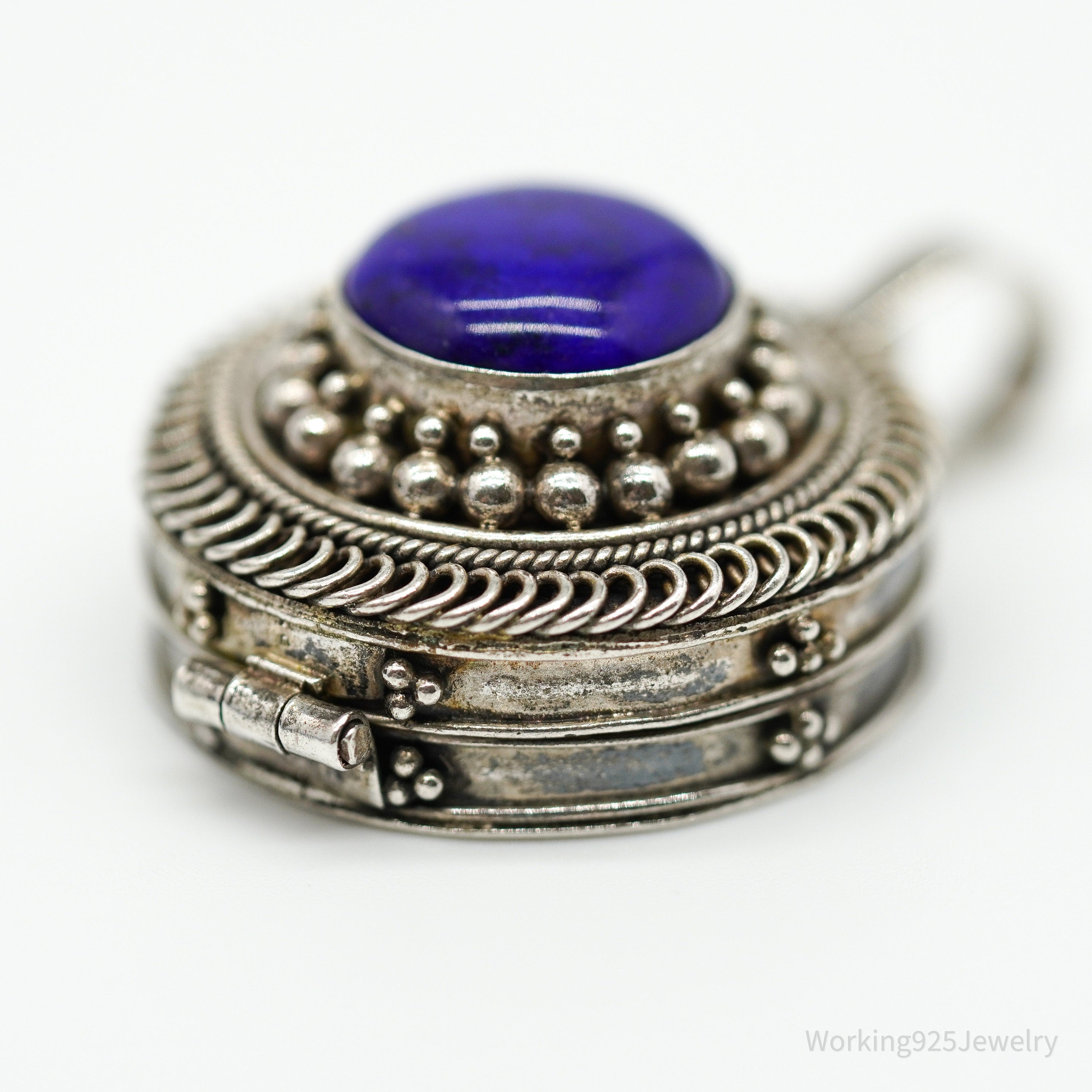Vintage Lapis Lazuli Locket Silver Pendant