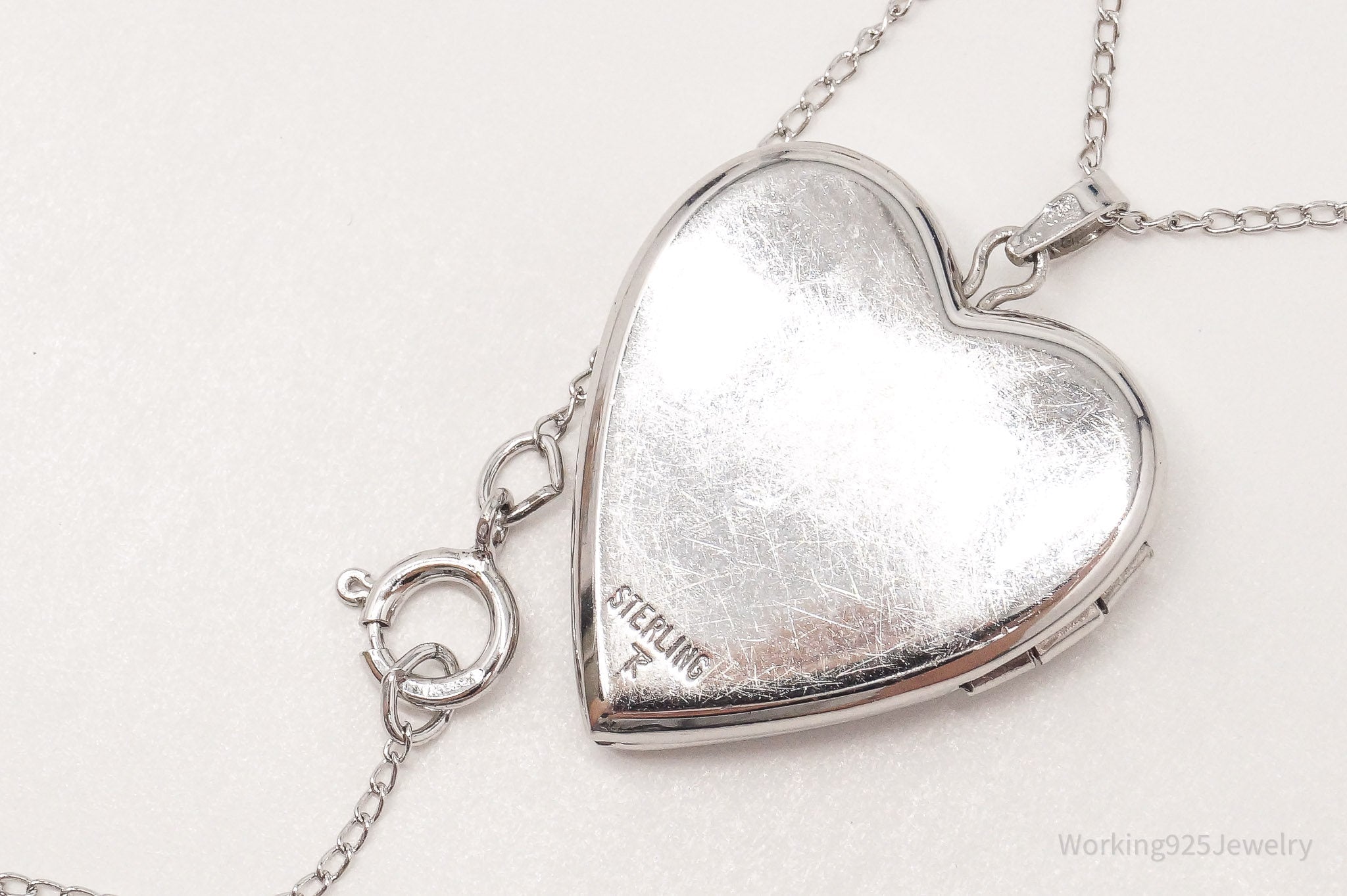 Vintage Heart Picture Locket Sterling Silver Necklace 18"