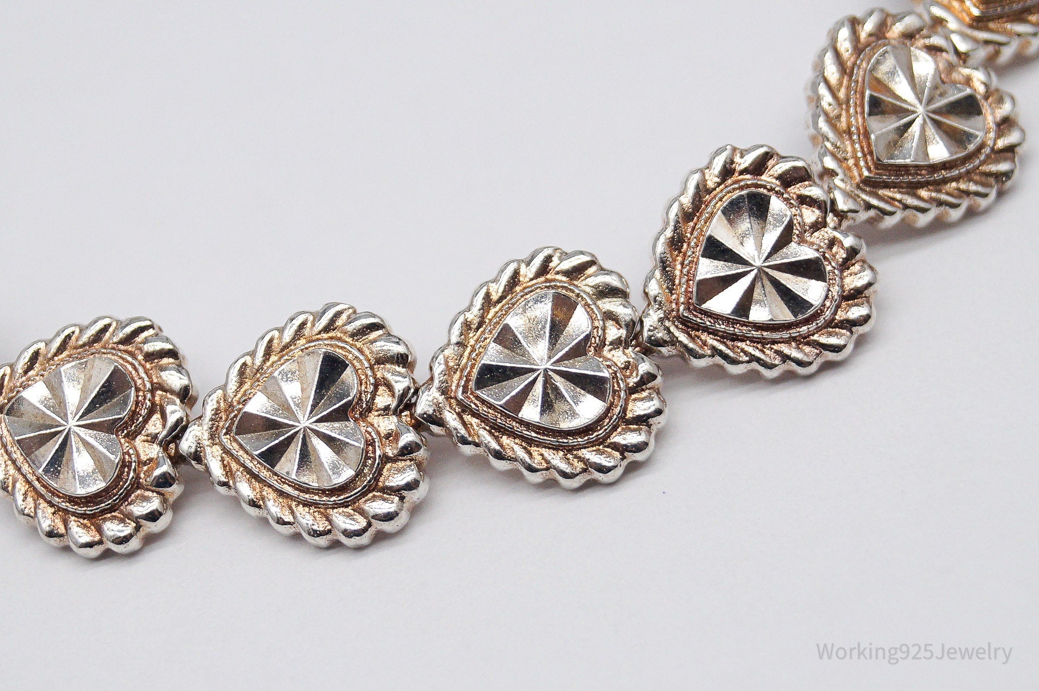 Vintage Designer Beverly Hills Silver Hearts Sterling Silver Bracelet 7 5/8"