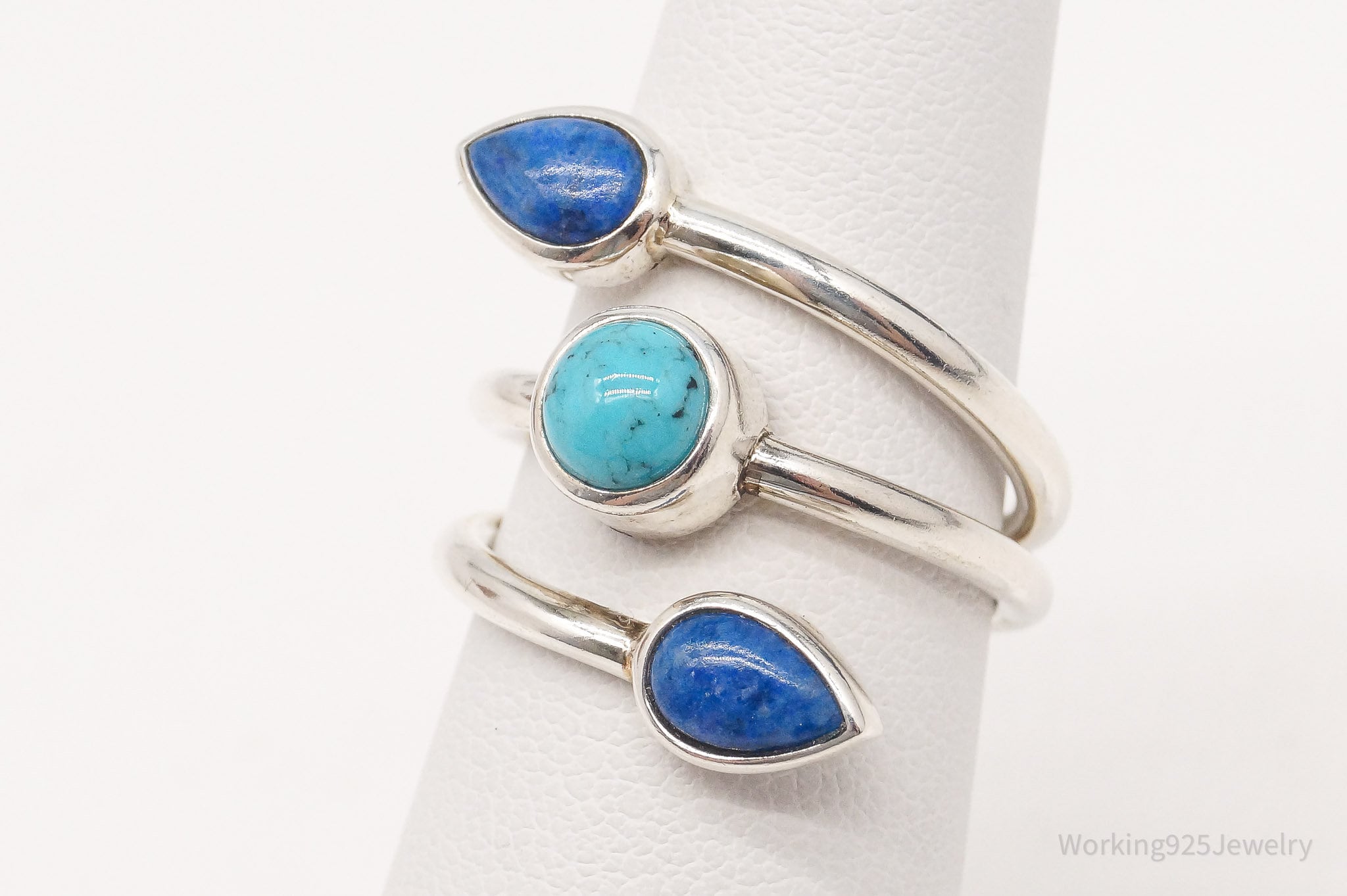 Vintage Designer WK Turquoise Lapis Lazuli Sterling Silver Ring - Size 6