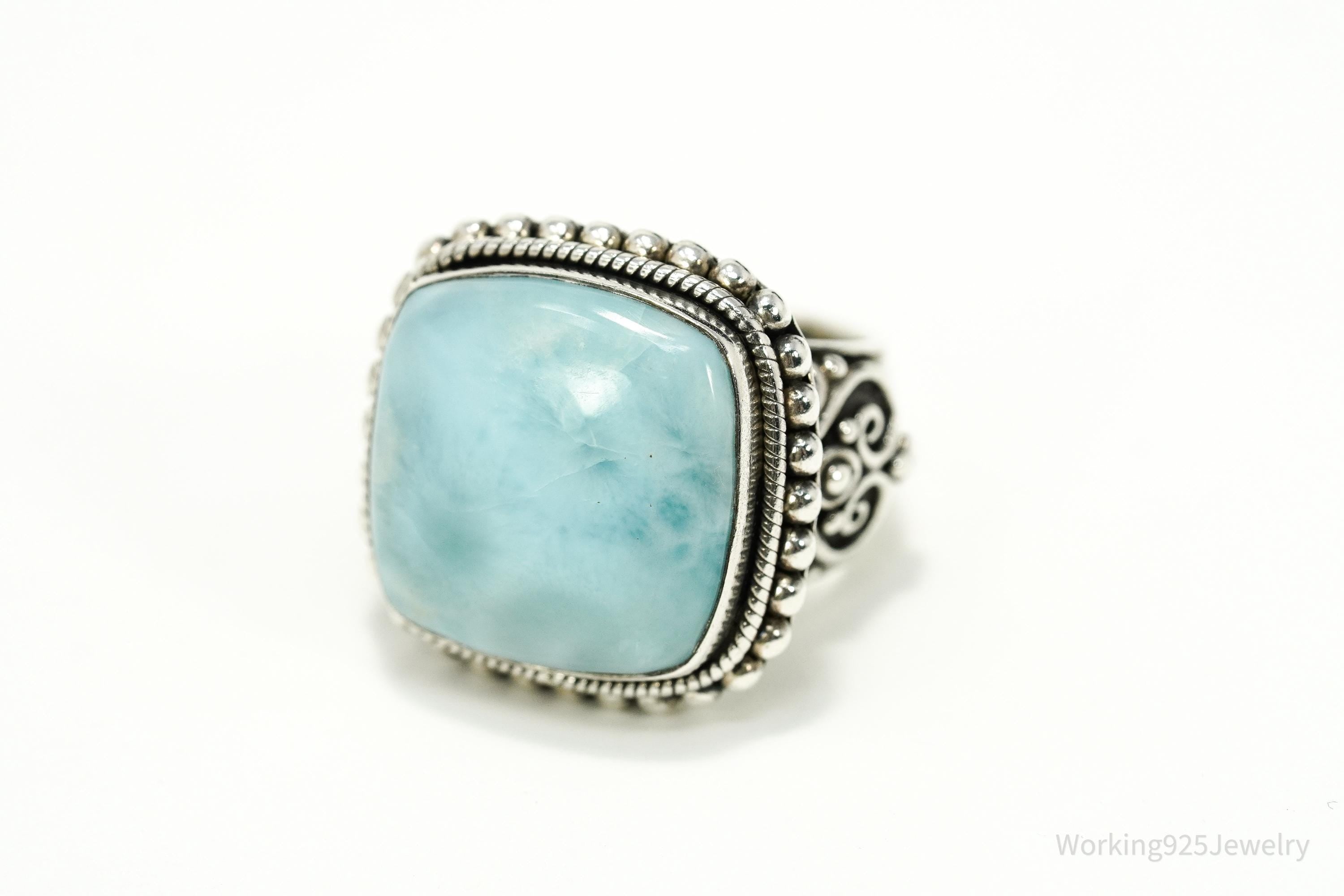 Vintage Samuel J Benham BJC Blue Larimar Sterling Silver Ring - Size 6.25