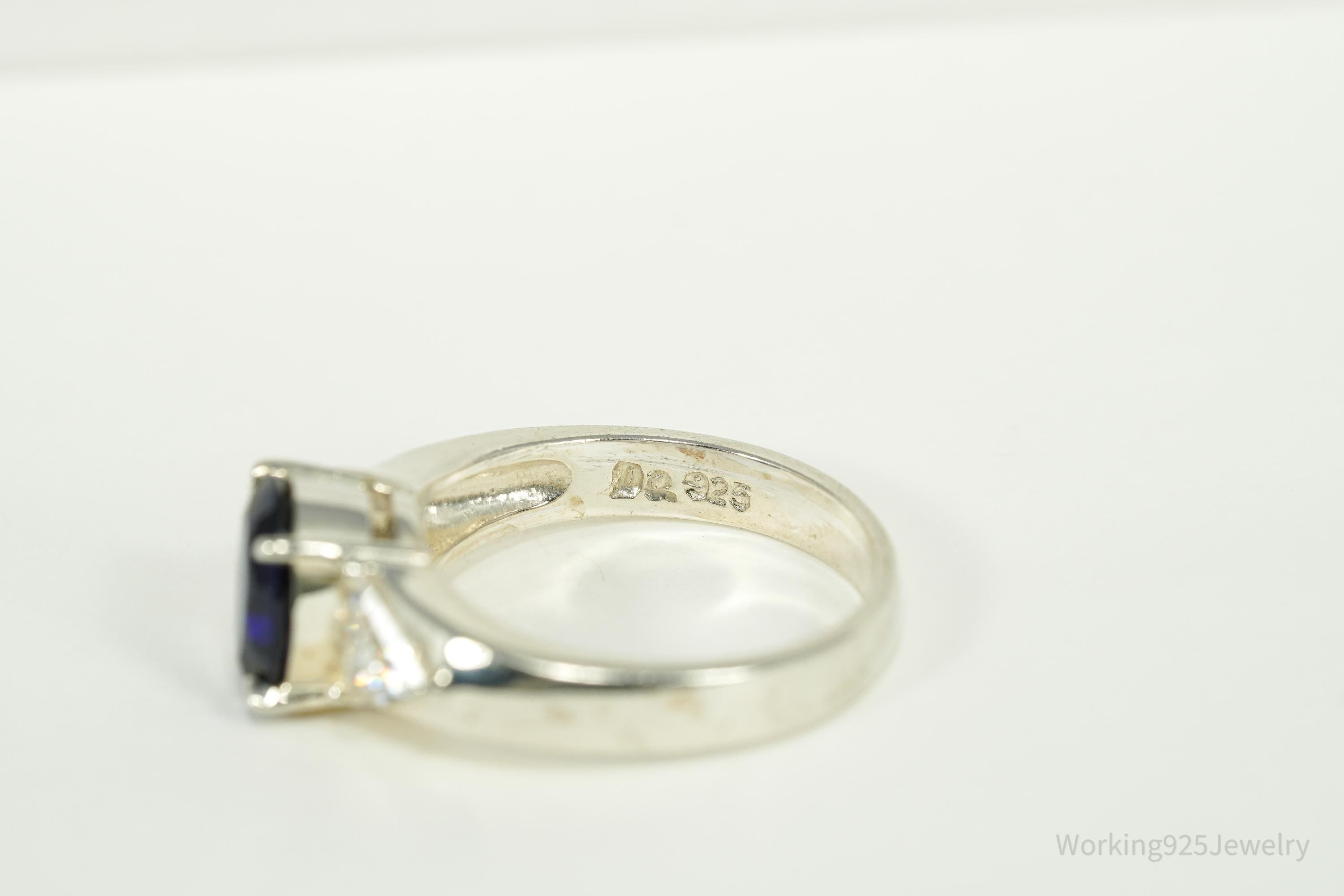 Vintage Blue And White Diamonique Cubic Zirconia Sterling Silver Ring - Size 7