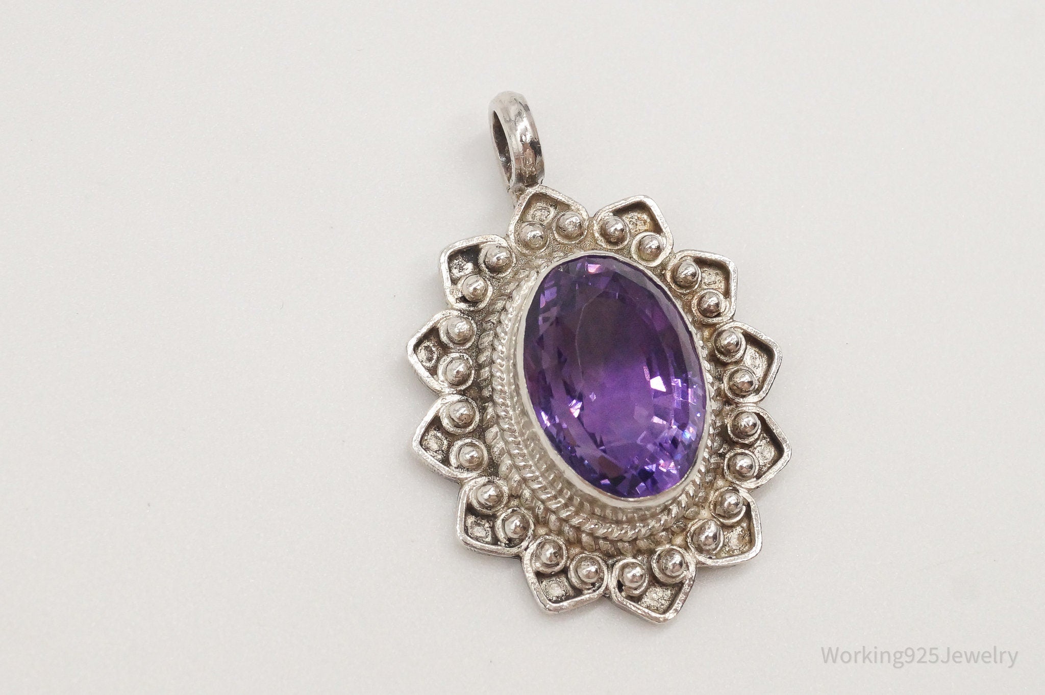 Vintage Large Amethyst Sterling Silver Pendant