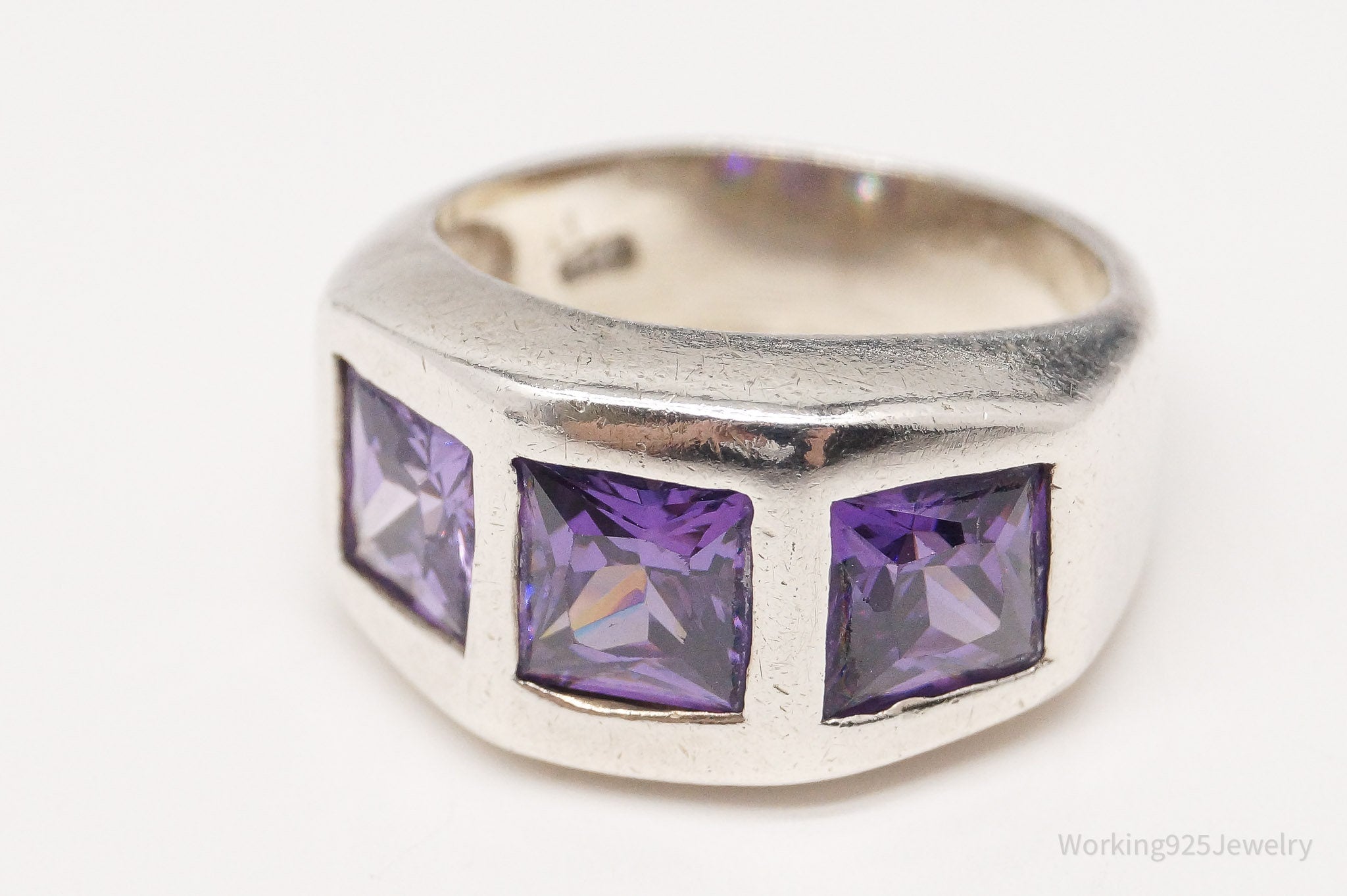 Vintage Purple Cubic Zirconia Sterling Silver Ring - Size 6