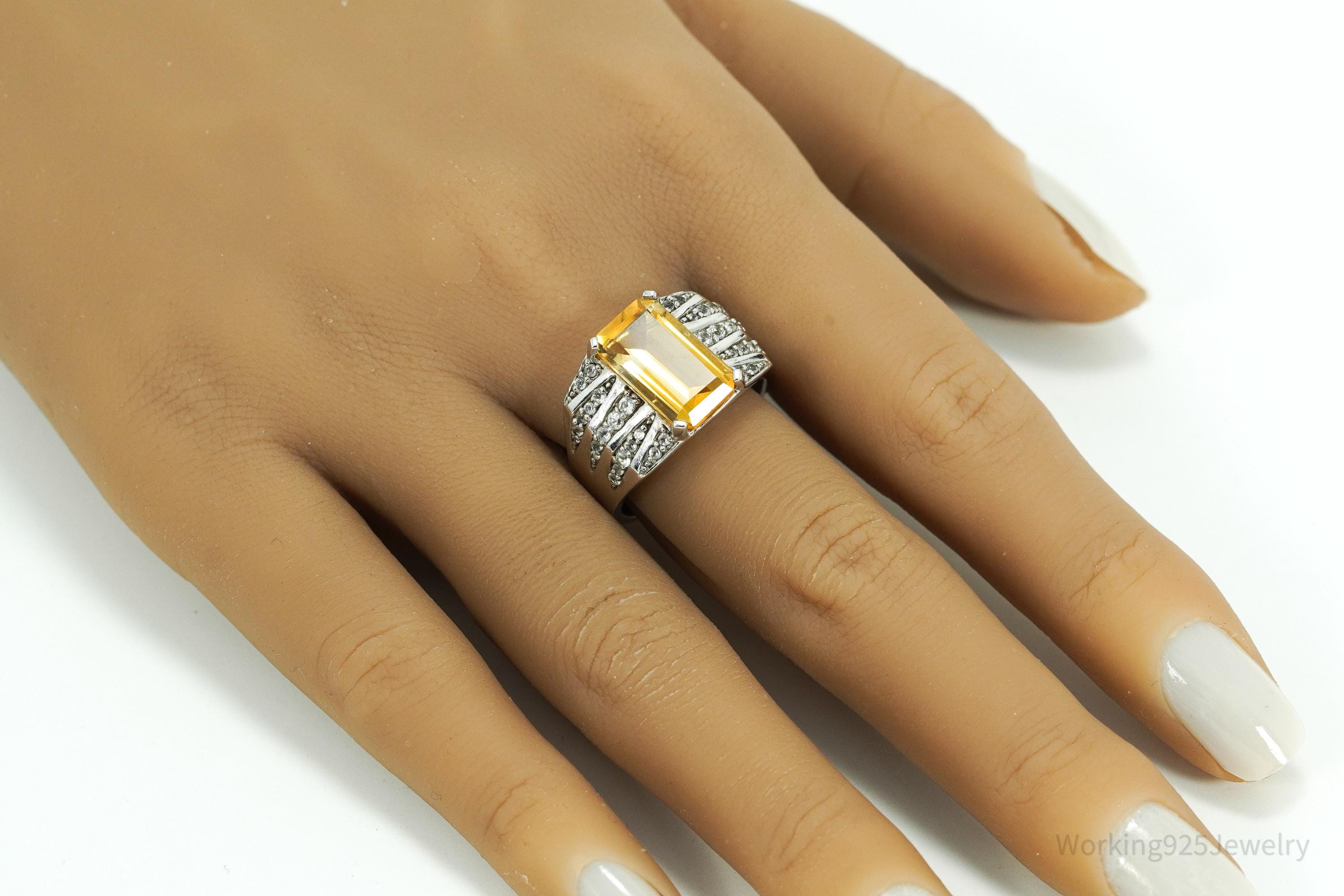 Vintage V3 Citrine & White Topaz Sterling Silver Ring - Size 9.25