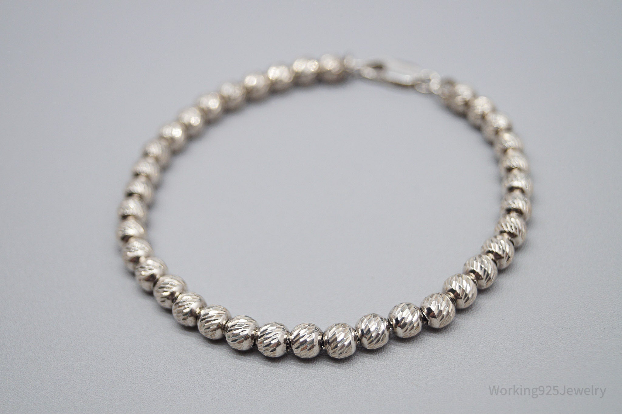 Vintage Textured Ball Beaded Chains Link Sterling Silver Bracelet - 7 3/8"