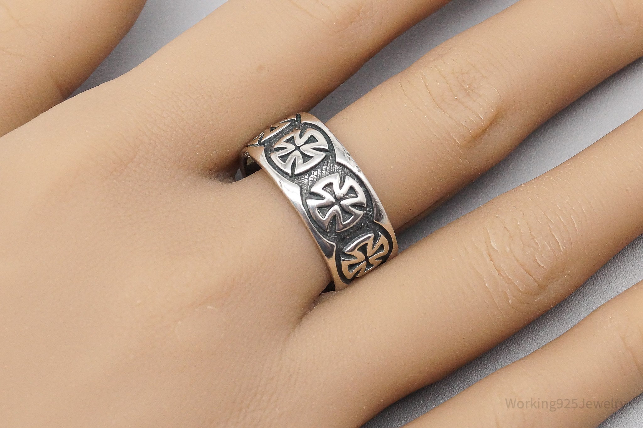 Vintage 103 Iron Crosses Sterling Silver Band Ring - Size 10.5