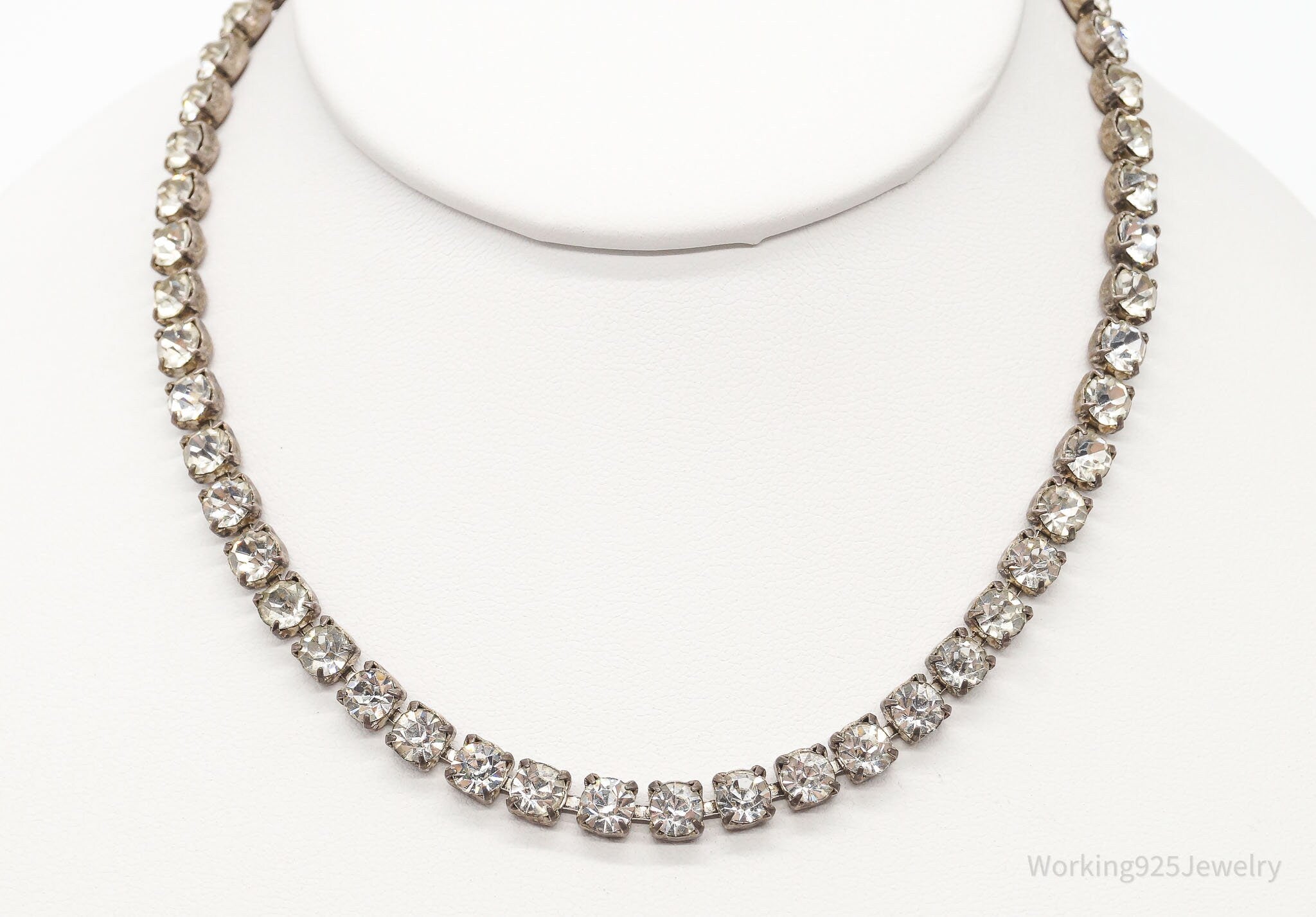 Antique Rhinestone Sterling Silver Necklace 14"