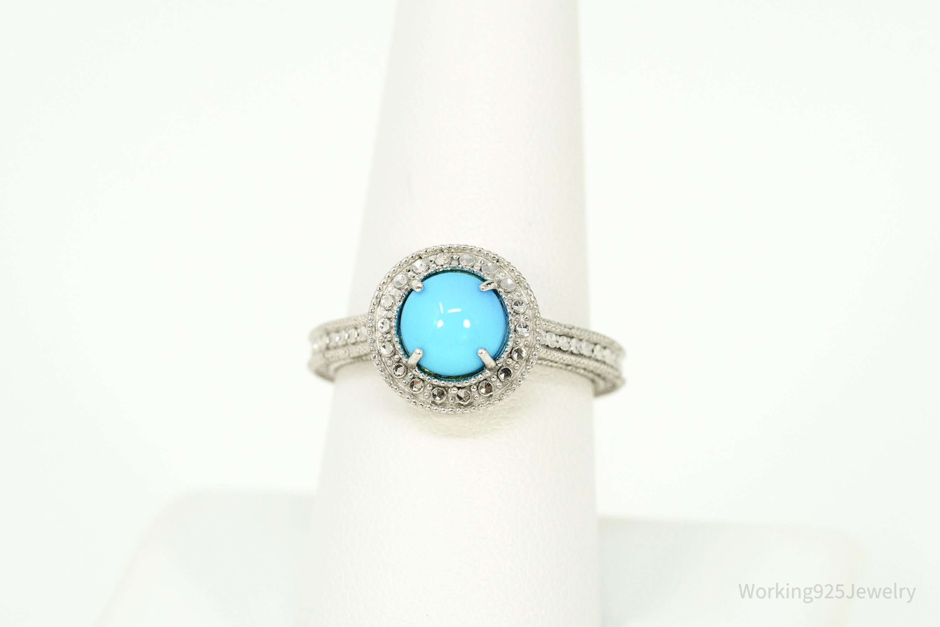 Vintage Blue Turquoise Sterling Silver Ring Size 8