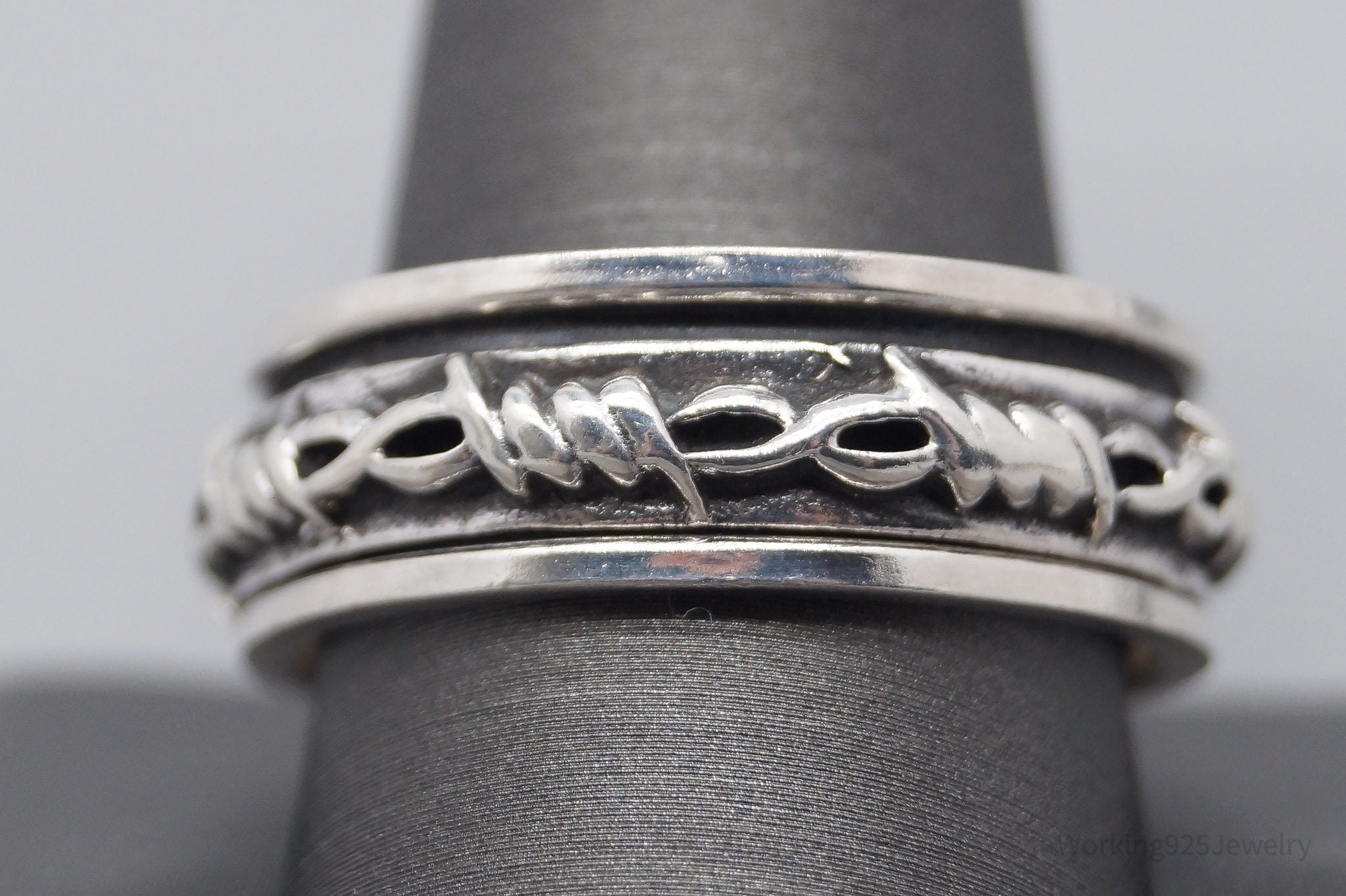 Vintage Barbed Wire Wrap Sterling Silver Spinner Band Ring - Size 13.75