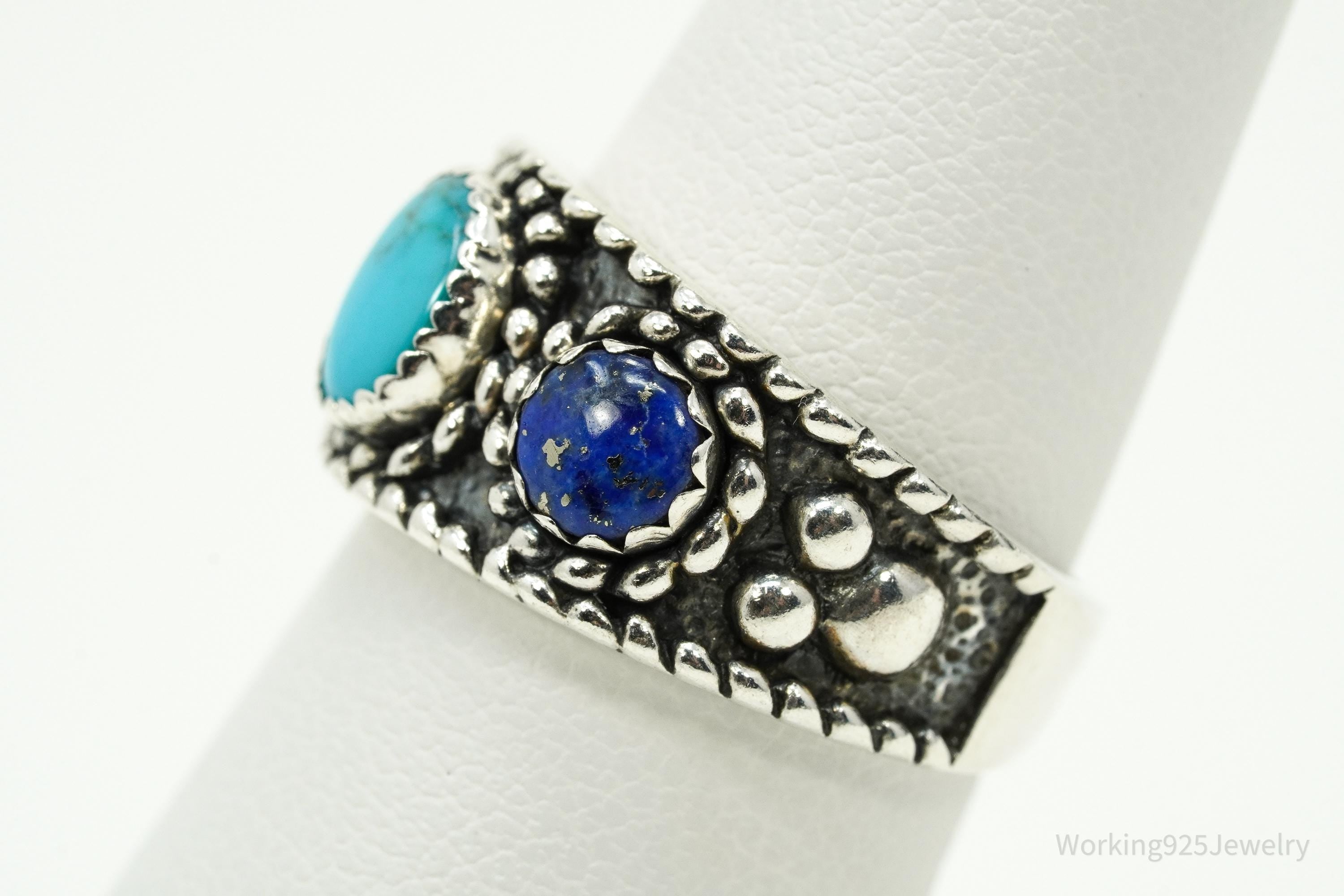 Vintage Native Designer QT Quoc Multi Gem Sterling Silver Ring - Size 6