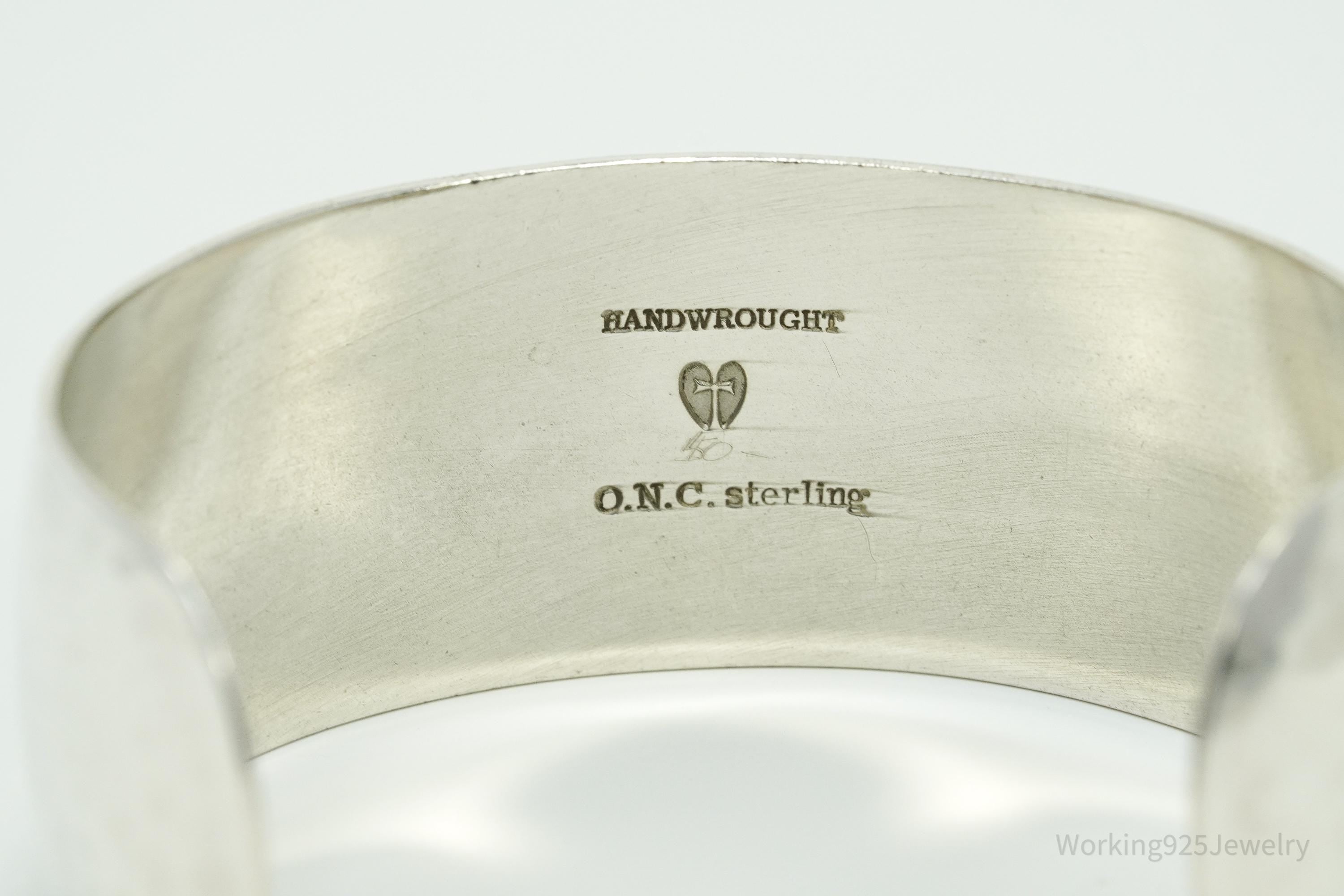 Vintage Handwrought Hammered Style Sterling Silver Cuff Bracelet 7"