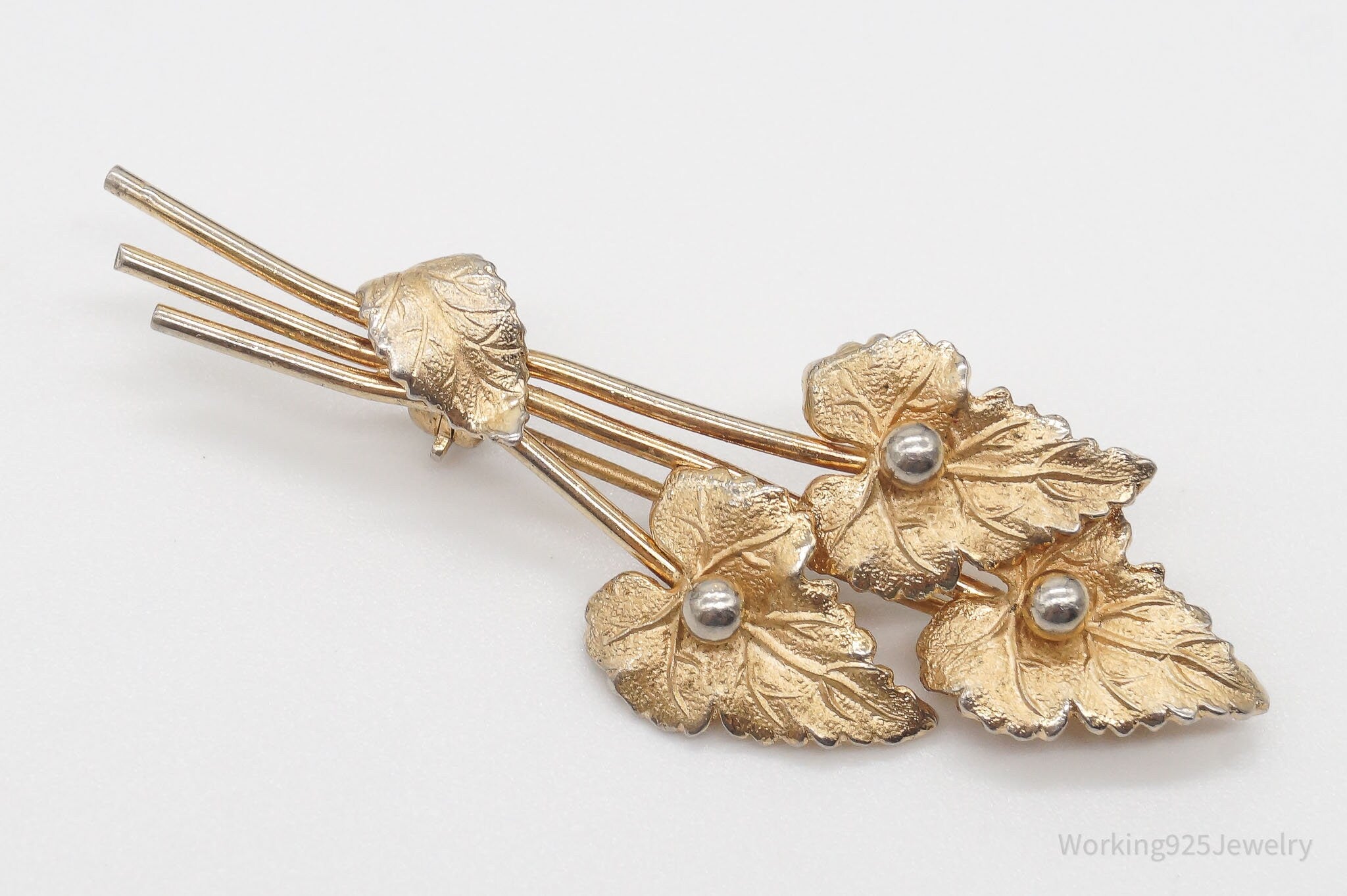 Vintage Designer Valenza 12K Gold Filled Leaves Brooch Pin