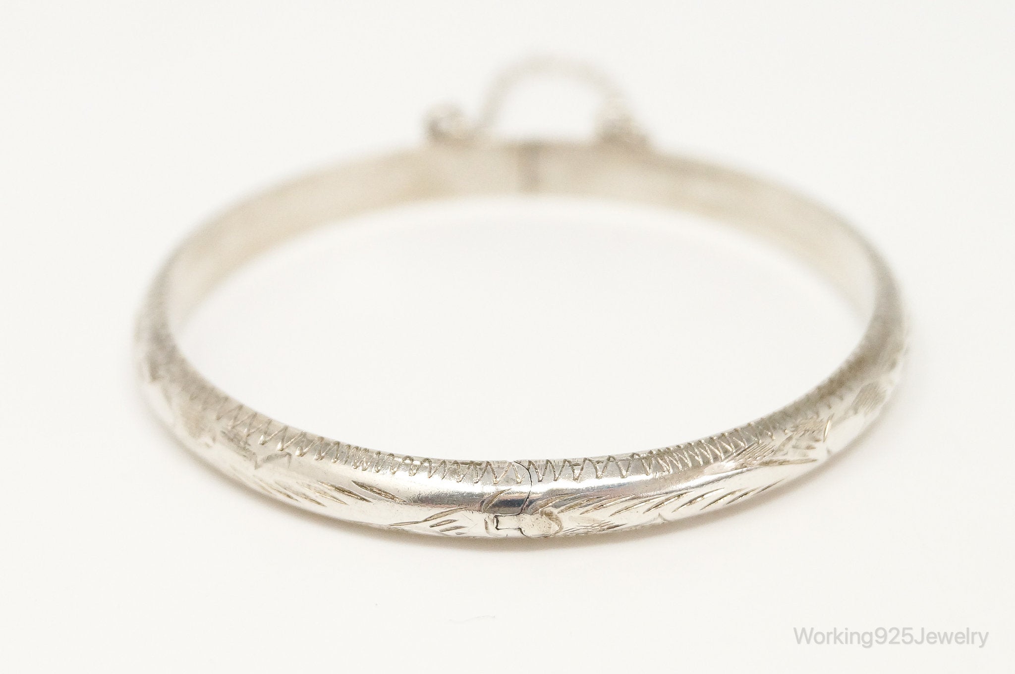 Vintage Etched Sterling Silver Bangle Bracelet