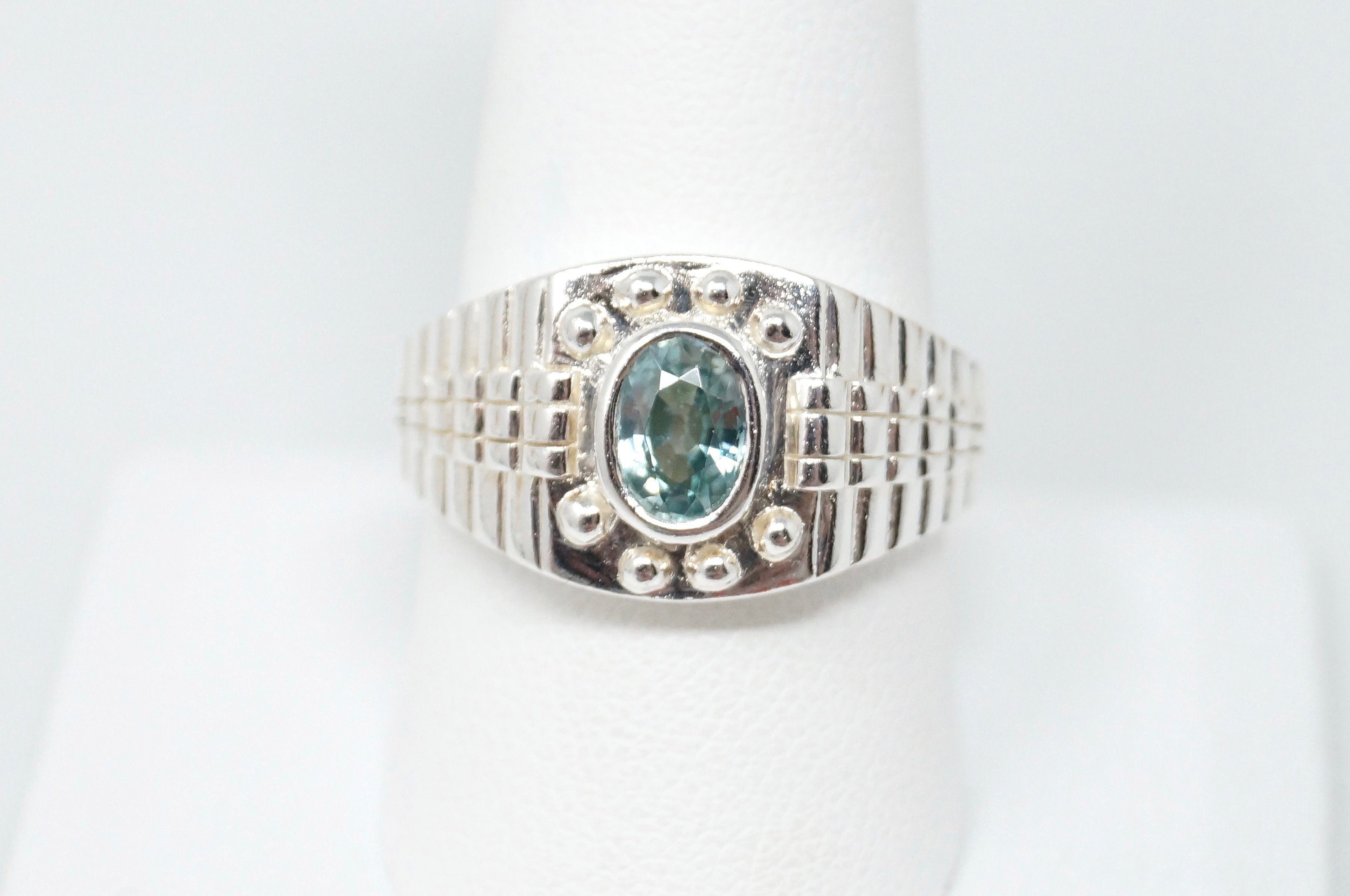 Vintage Oval Aquamarine Art Deco Style Sterling Silver Statement Ring Sz 10