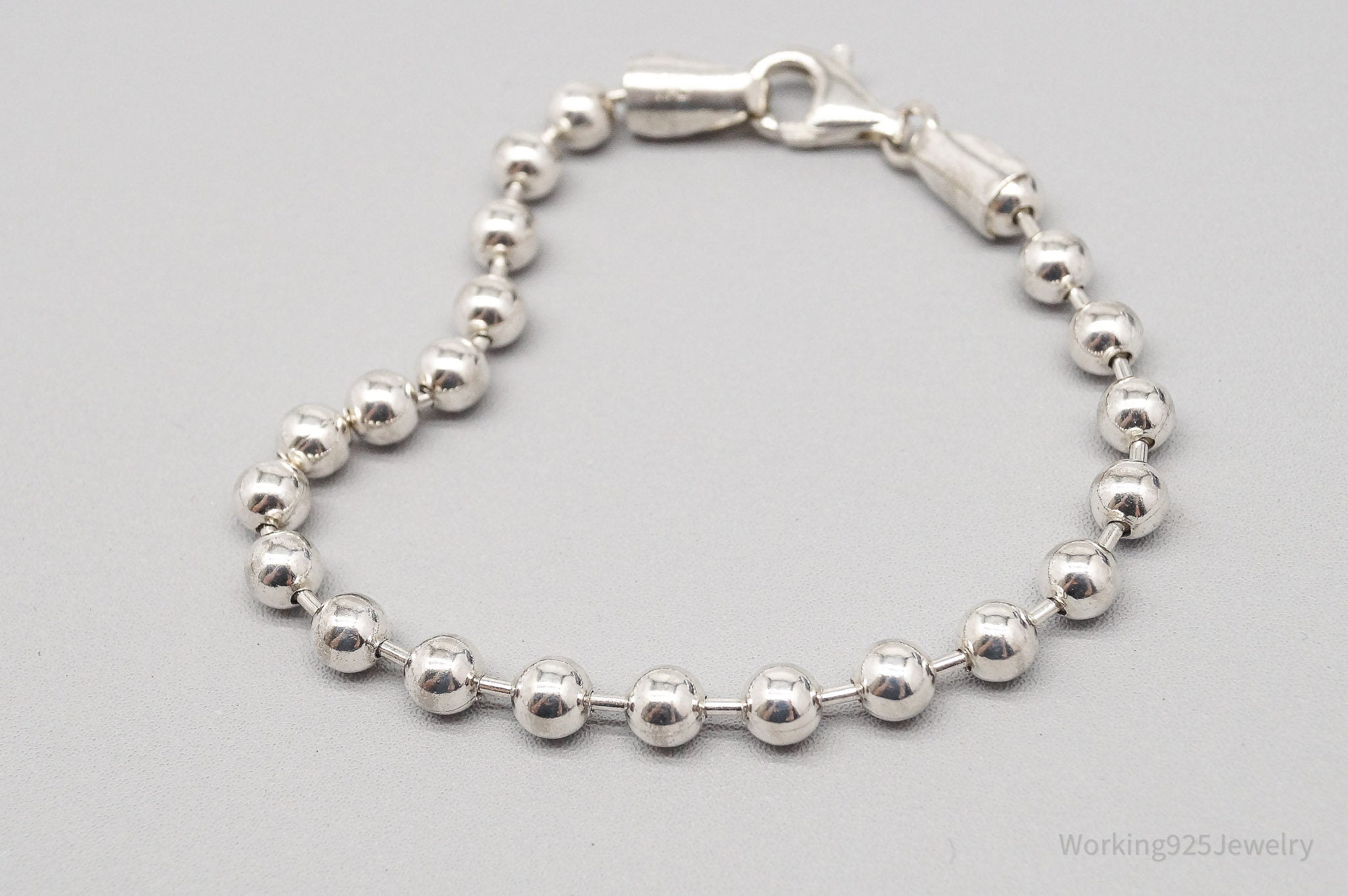 Vintage Italian Ball Chain Sterling Silver Bracelet - 7.25"