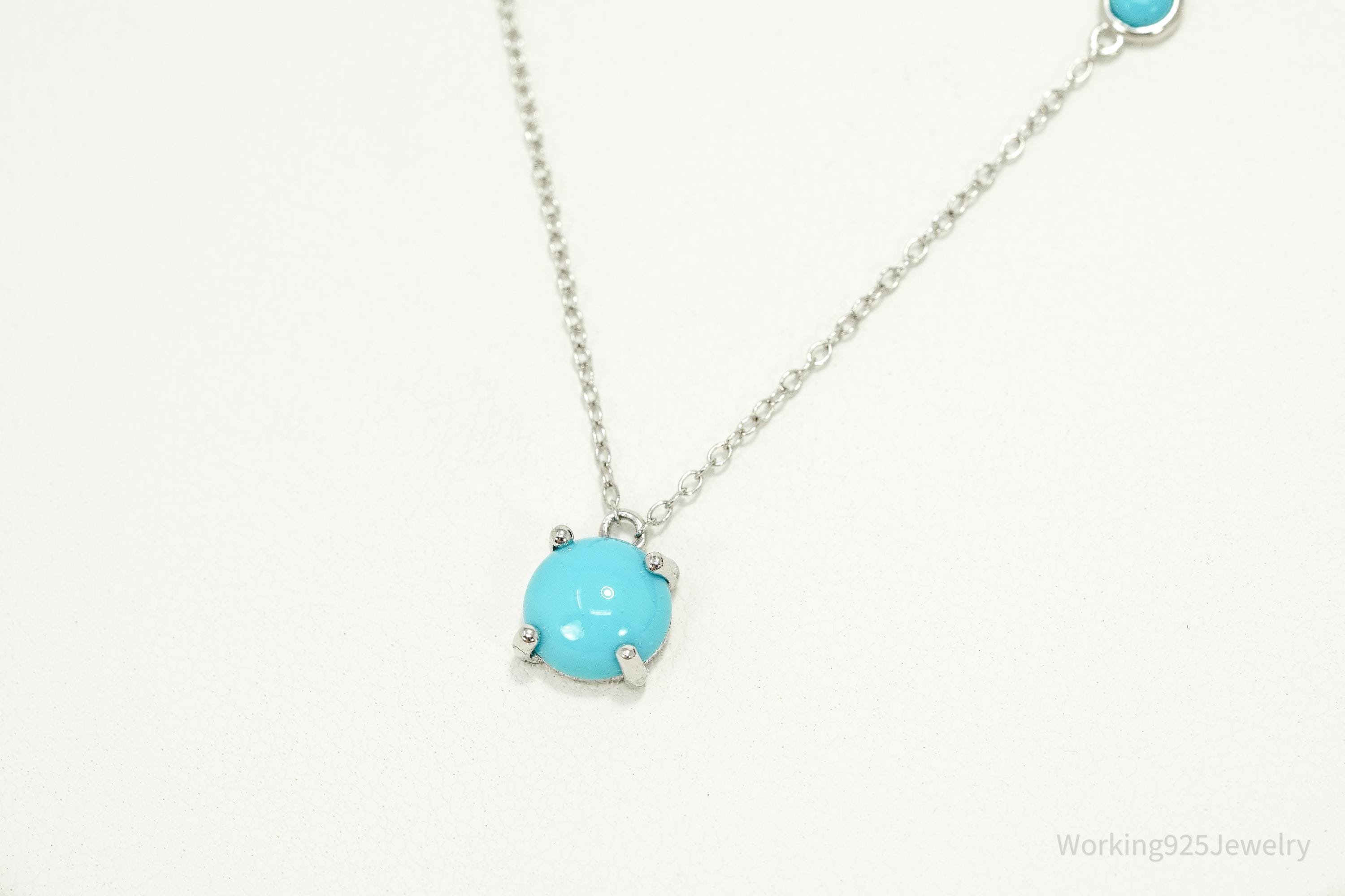 Blue Turquoise Sterling Silver Necklace 18"