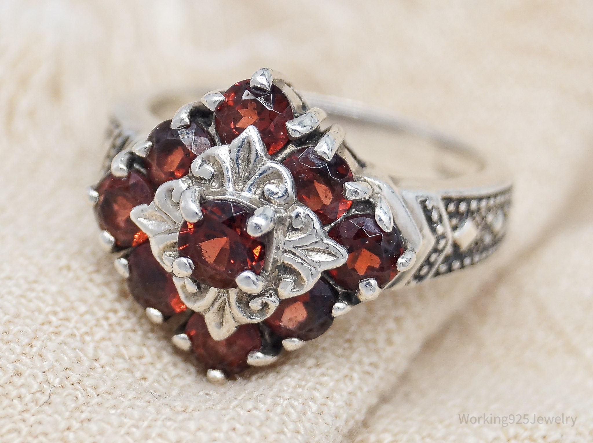 Vintage Garnet Sterling Silver Ring - Size 6