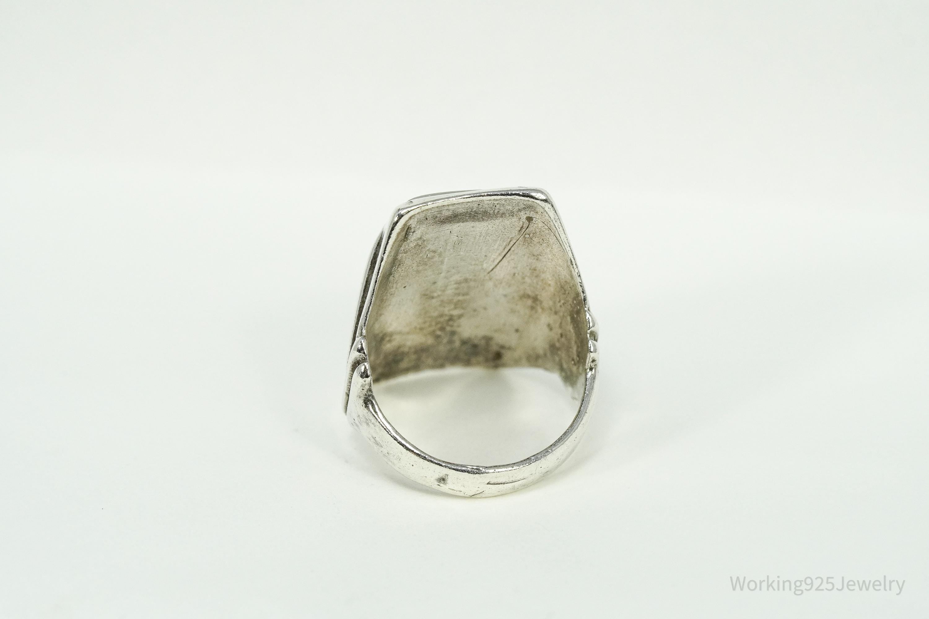 Vintage Handmade Native American Multi Gem Inlay Silver Ring - Size 8.5