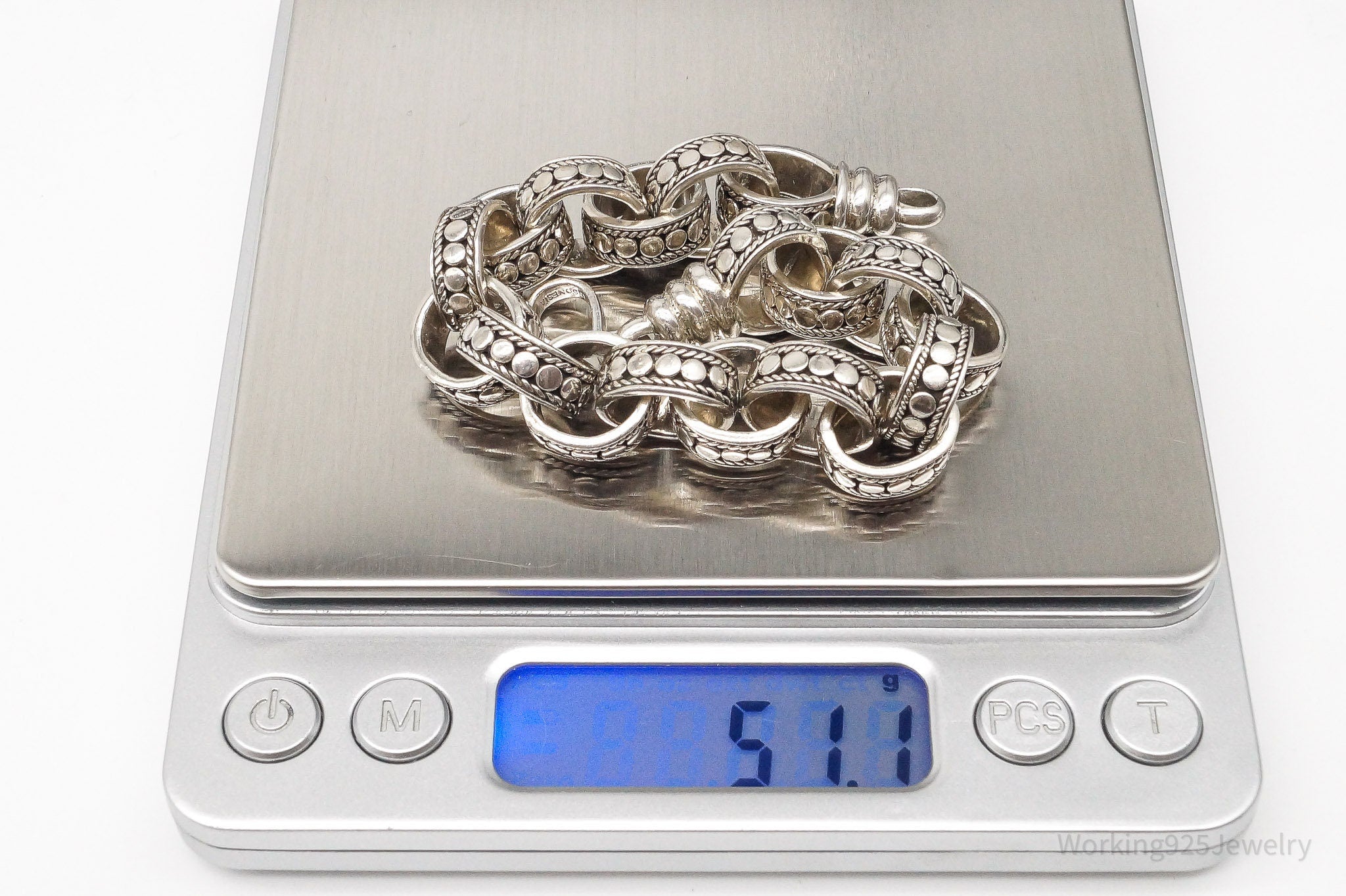 Vintage Designer BA Suarti Large Chain Link Sterling Silver Bracelet