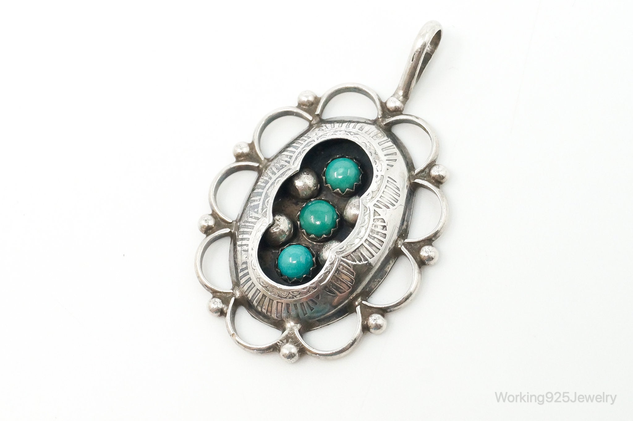 Vintage Native American Unsigned Turquoise Sterling Silver Pendant