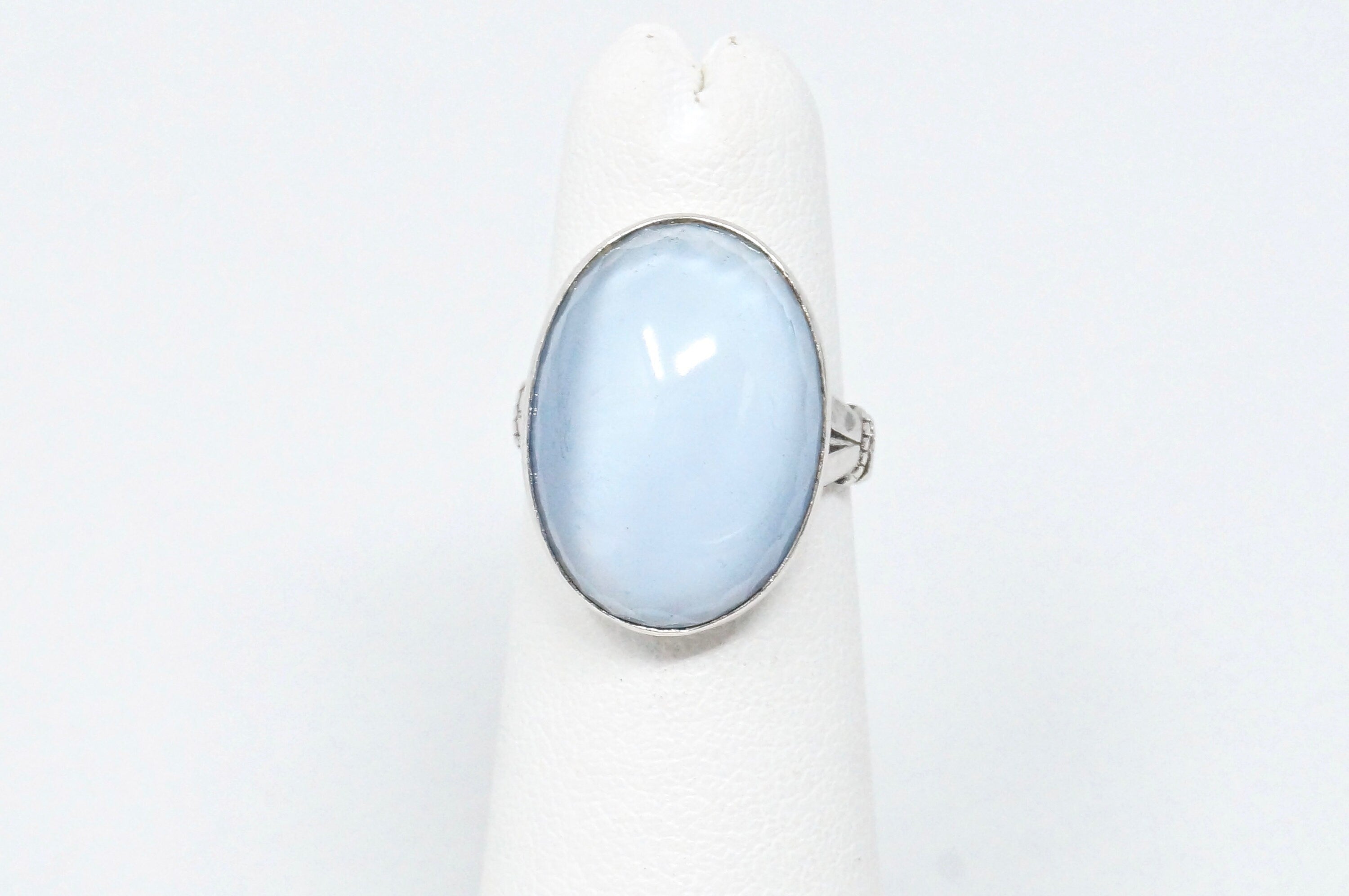 STUNNING Vintage Early 1900s Designer Blue Glass Sterling Silver Statement Ring - Size 3.5