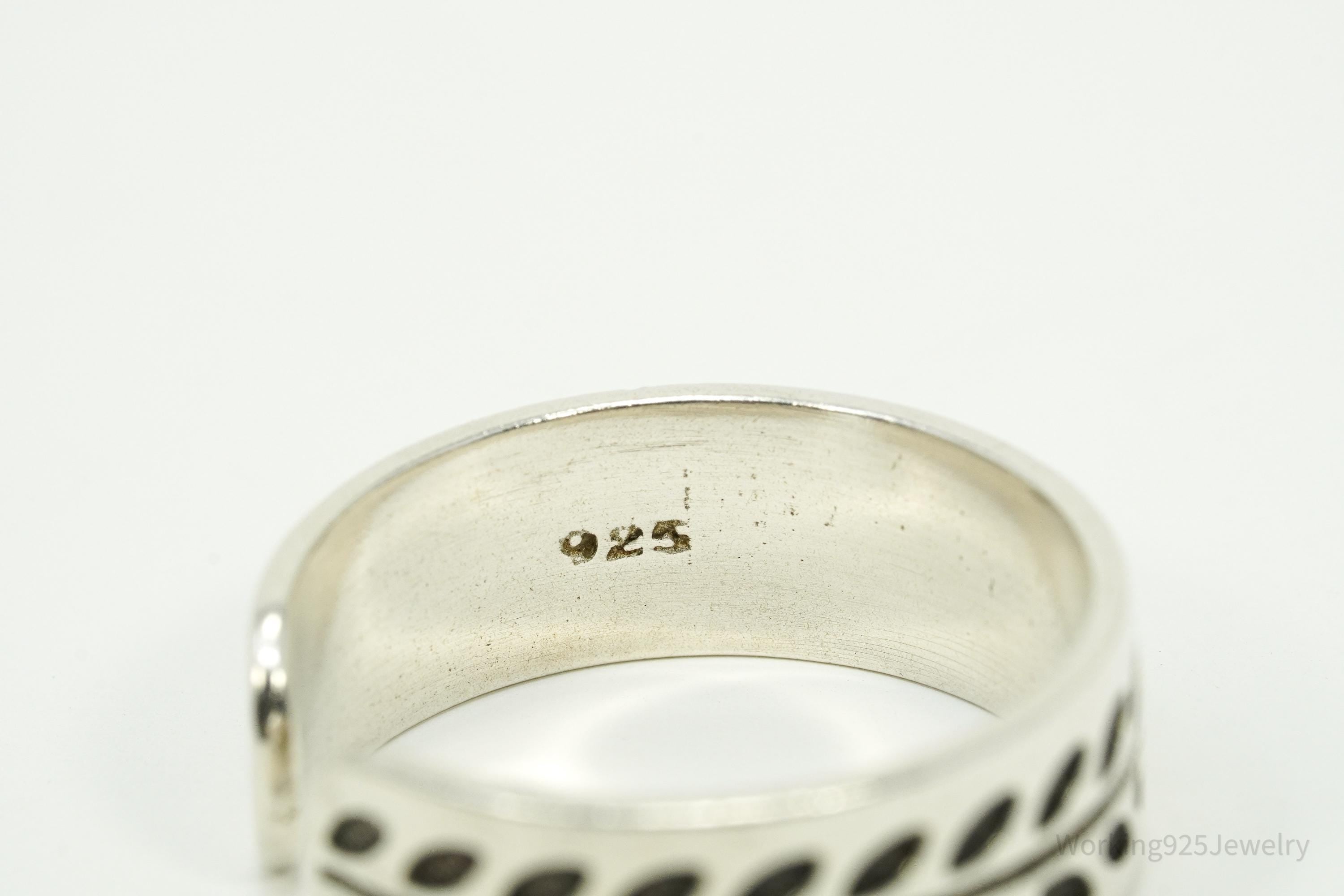 Vintage Leaf Vine Design Sterling Silver Band Ring - Size 10