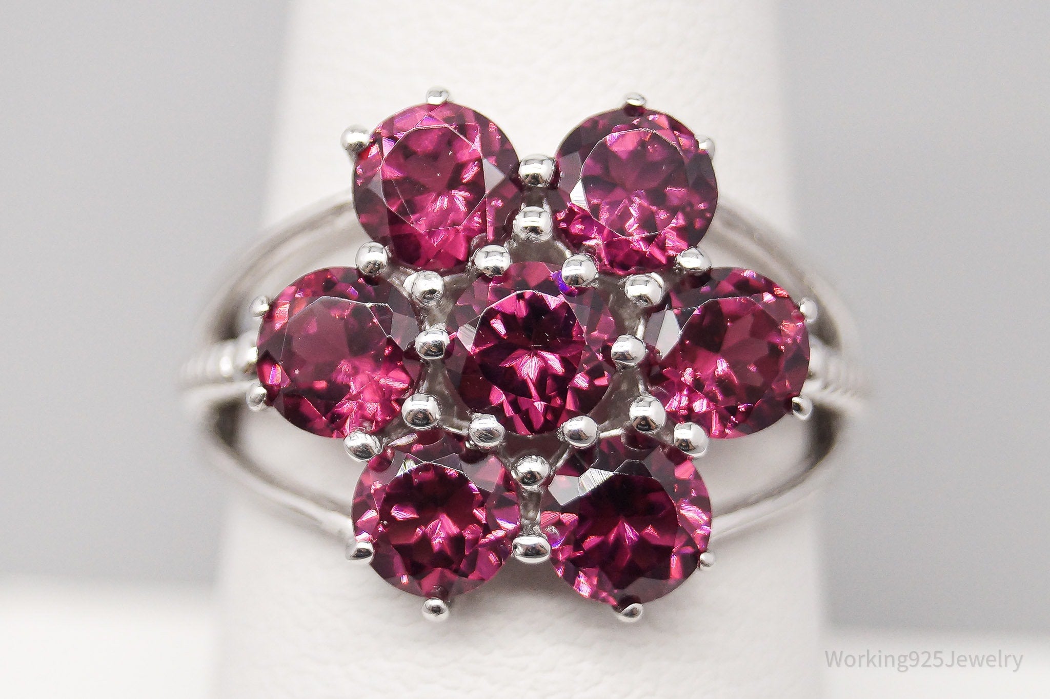 JTV TGGC Pink Tourmaline Flower Sterling Silver Ring - Size 8