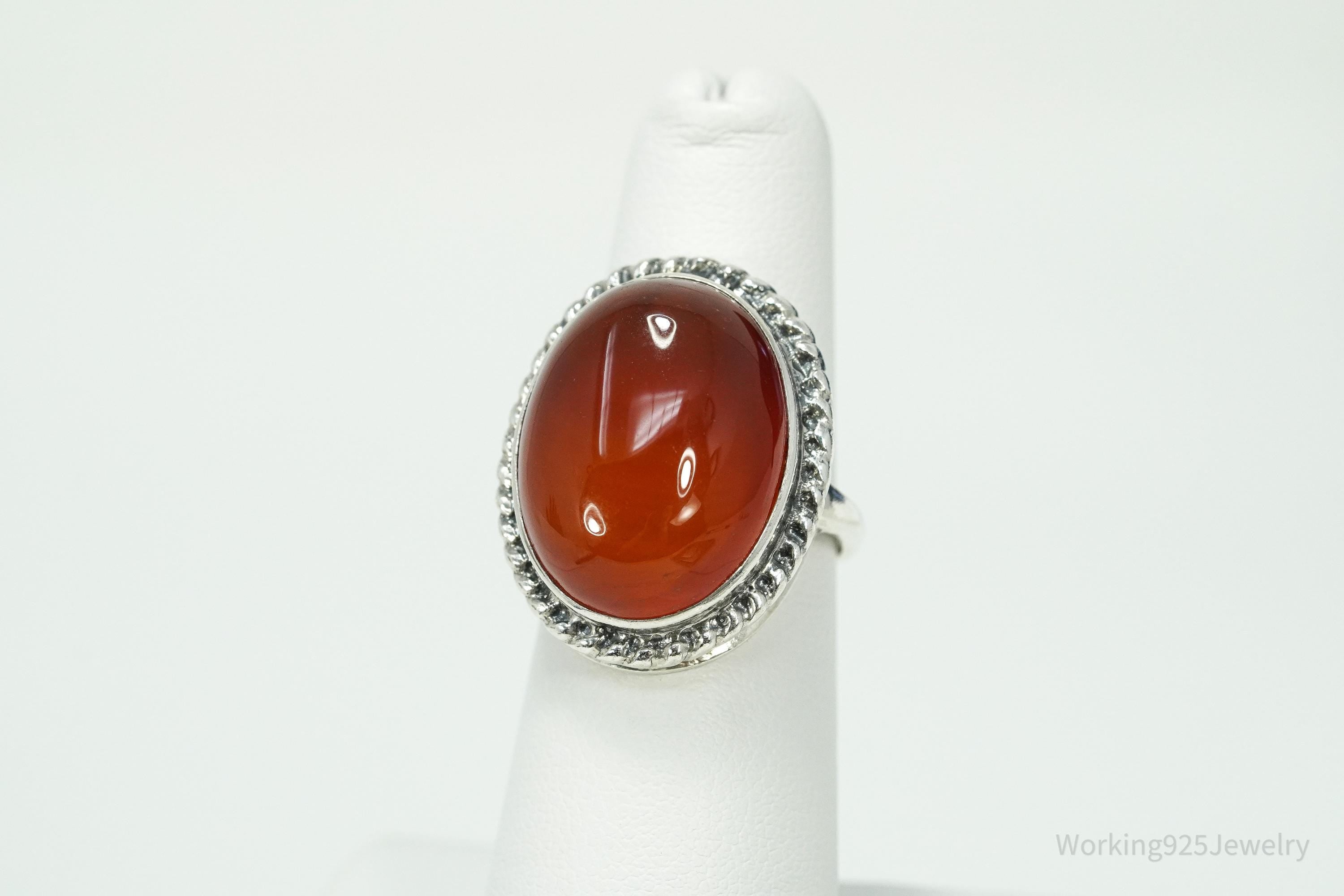 Rare Vintage Large Carnelian Sterling Silver Russian Ring Size 6