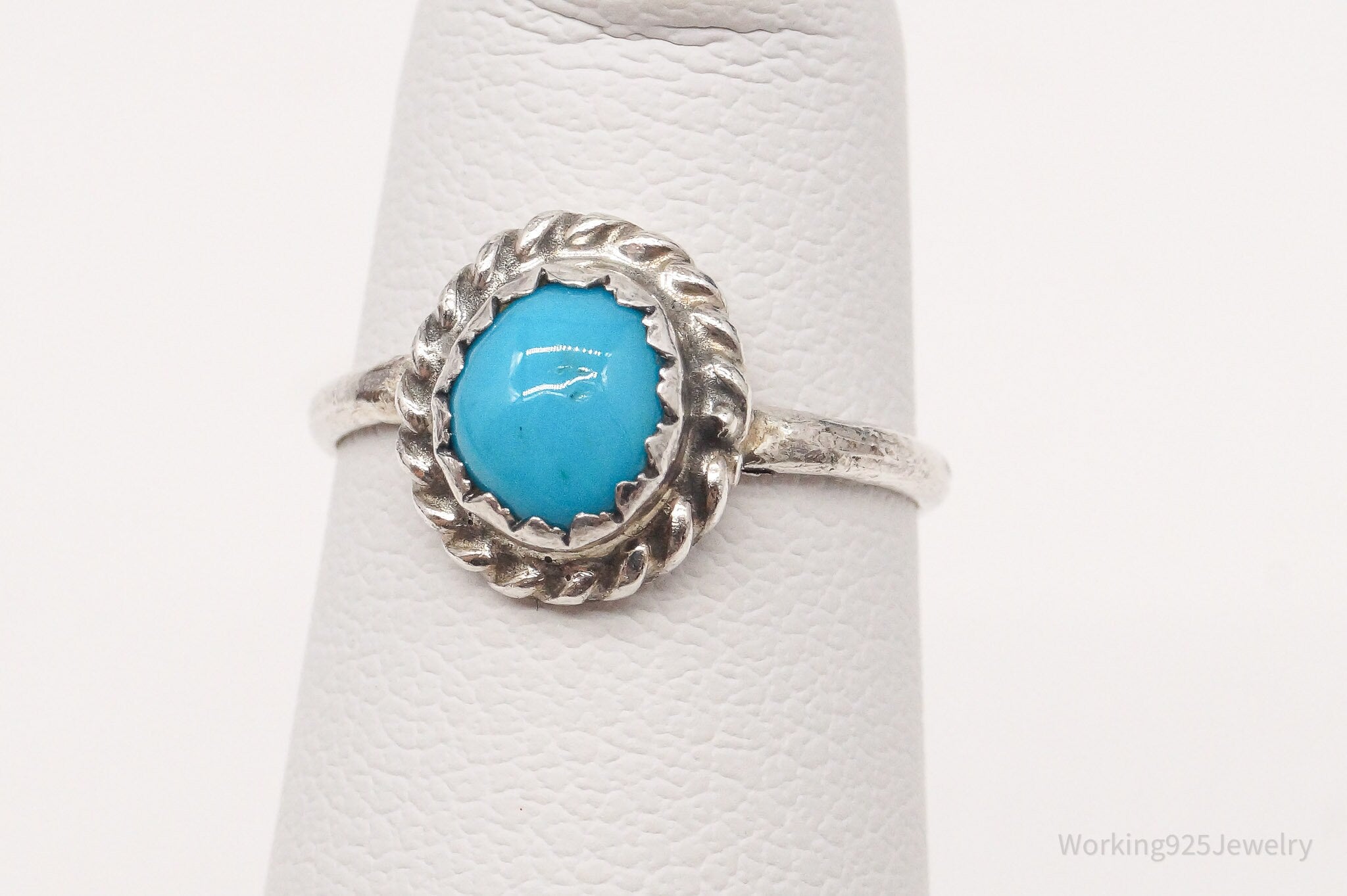 Vintage Native American Blue Turquoise Sterling Silver Ring Size 2.5