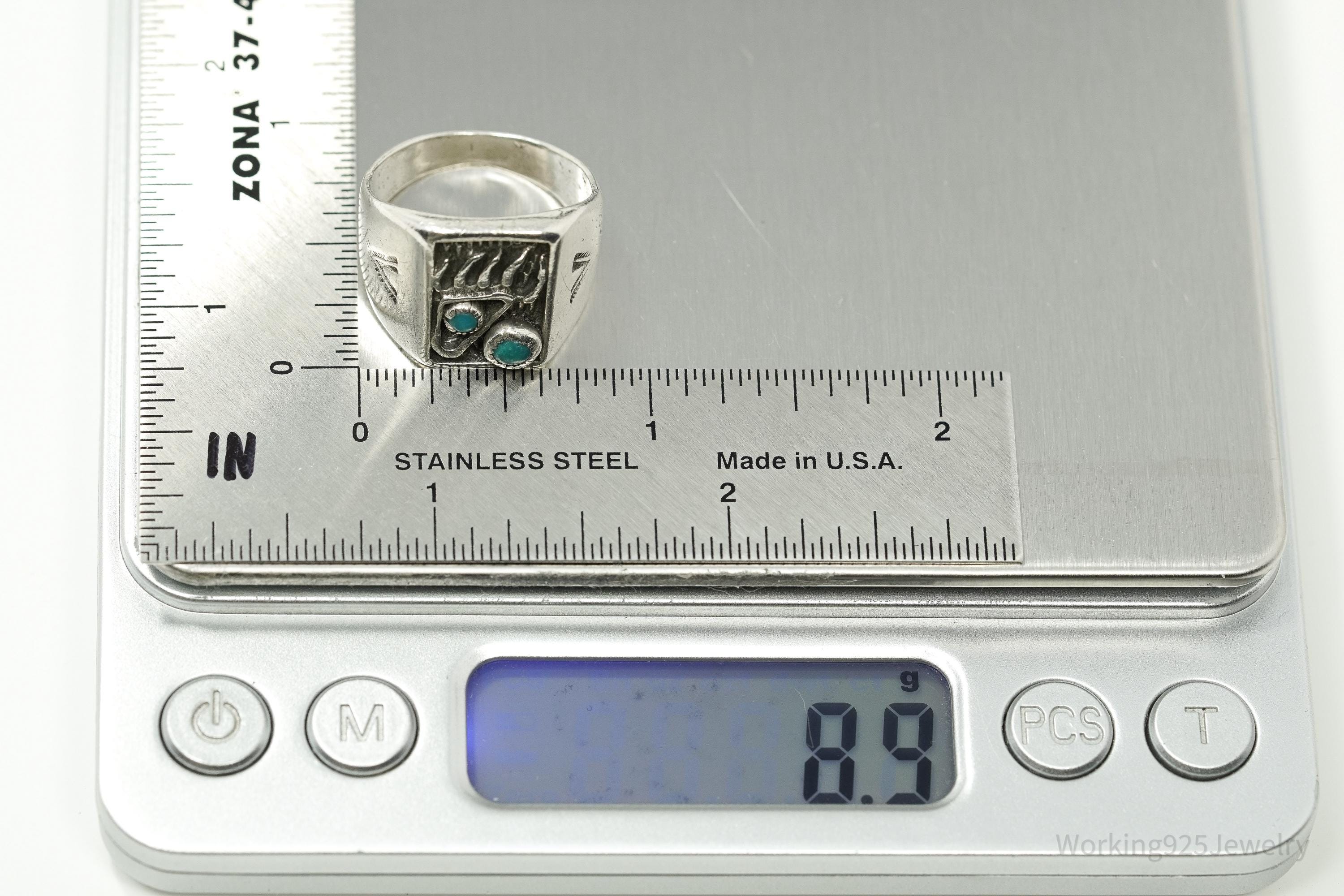 Vintage Native American Unsigned Turquoise Silver Ring - Size 8.75