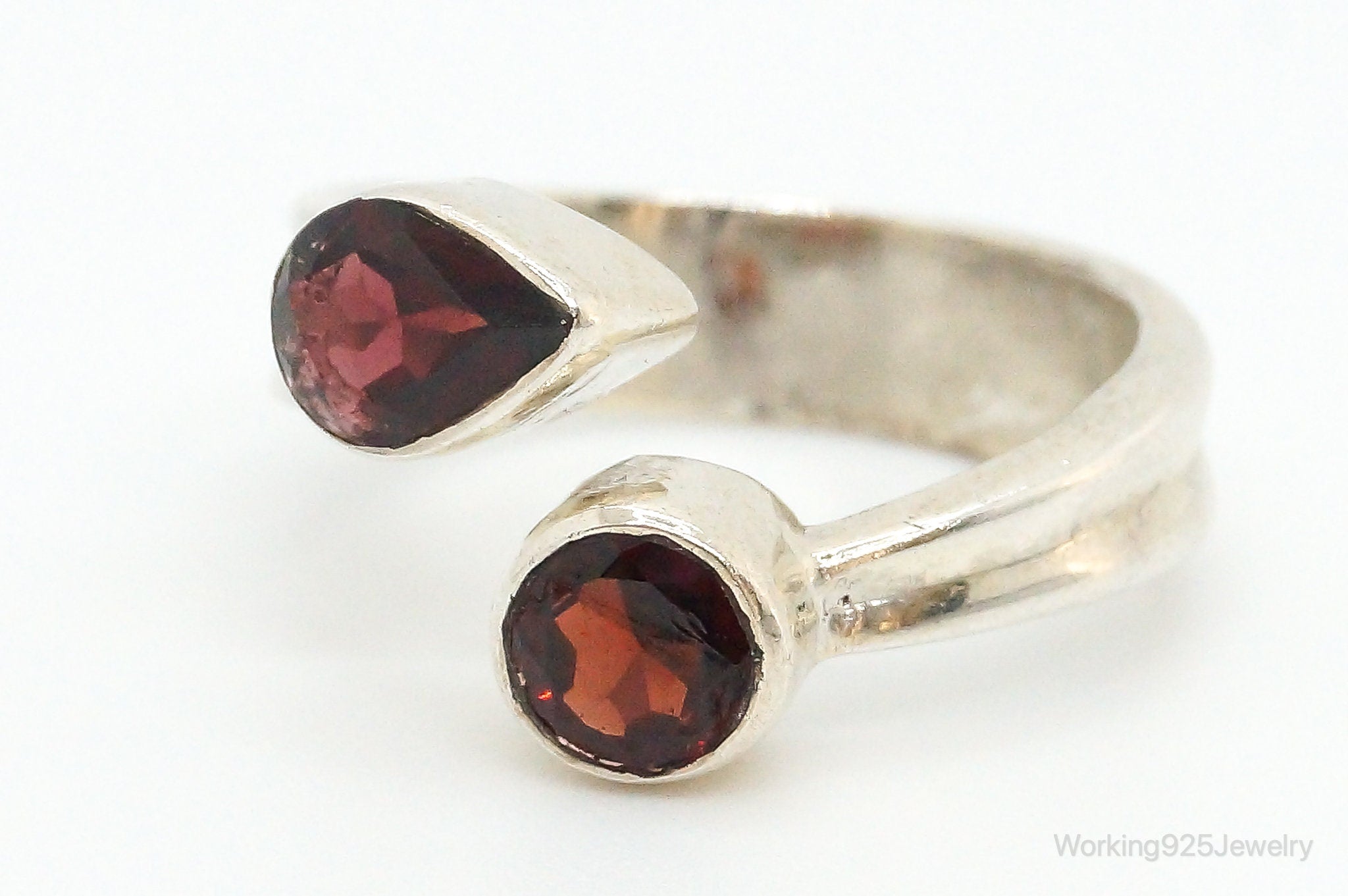 Vintage Garnet Sterling Silver Wrap Ring - Size 9.75 Adjustable