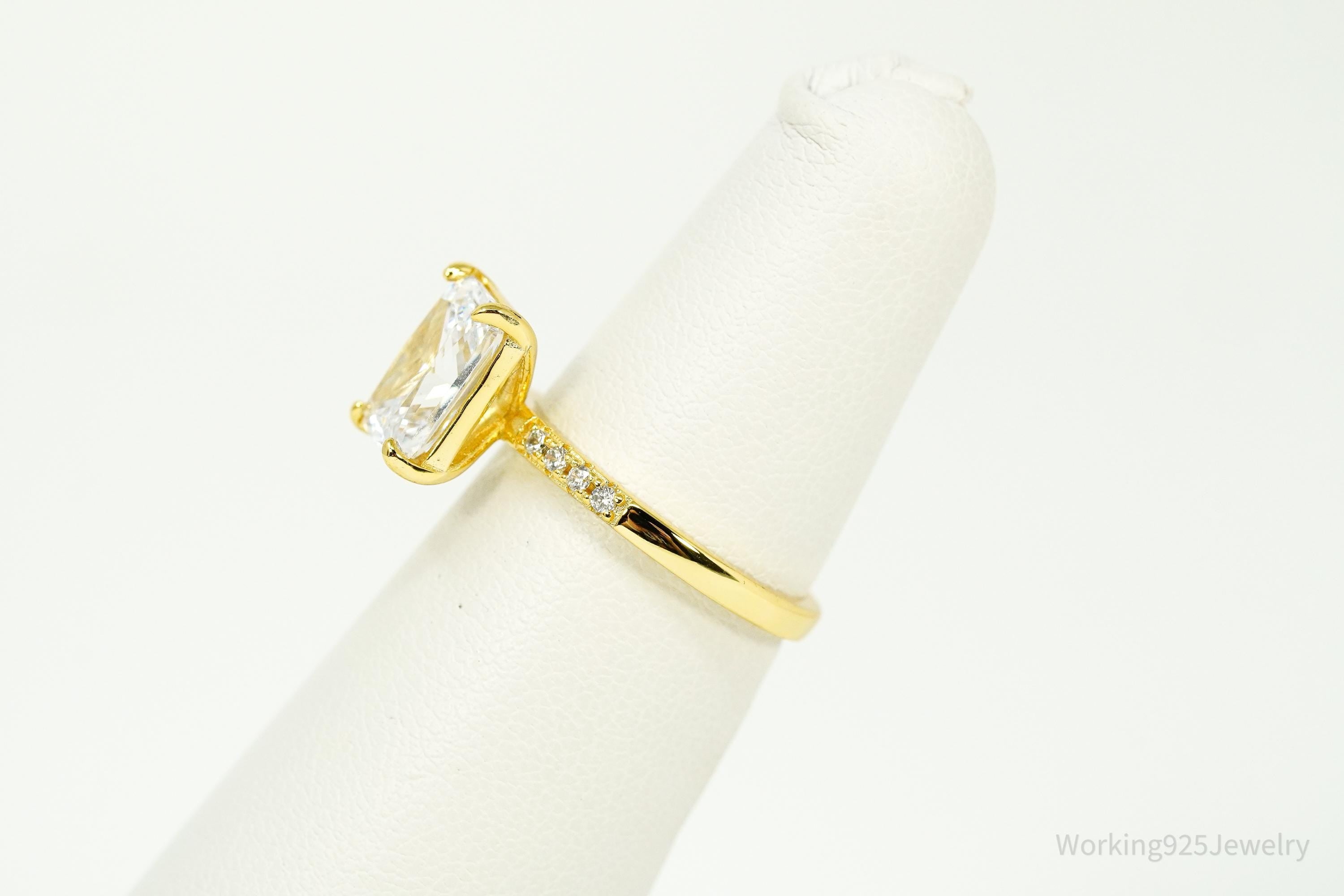 Vintage Cubic Zirconia Gold Vermeil Sterling Silver Ring - Size 5