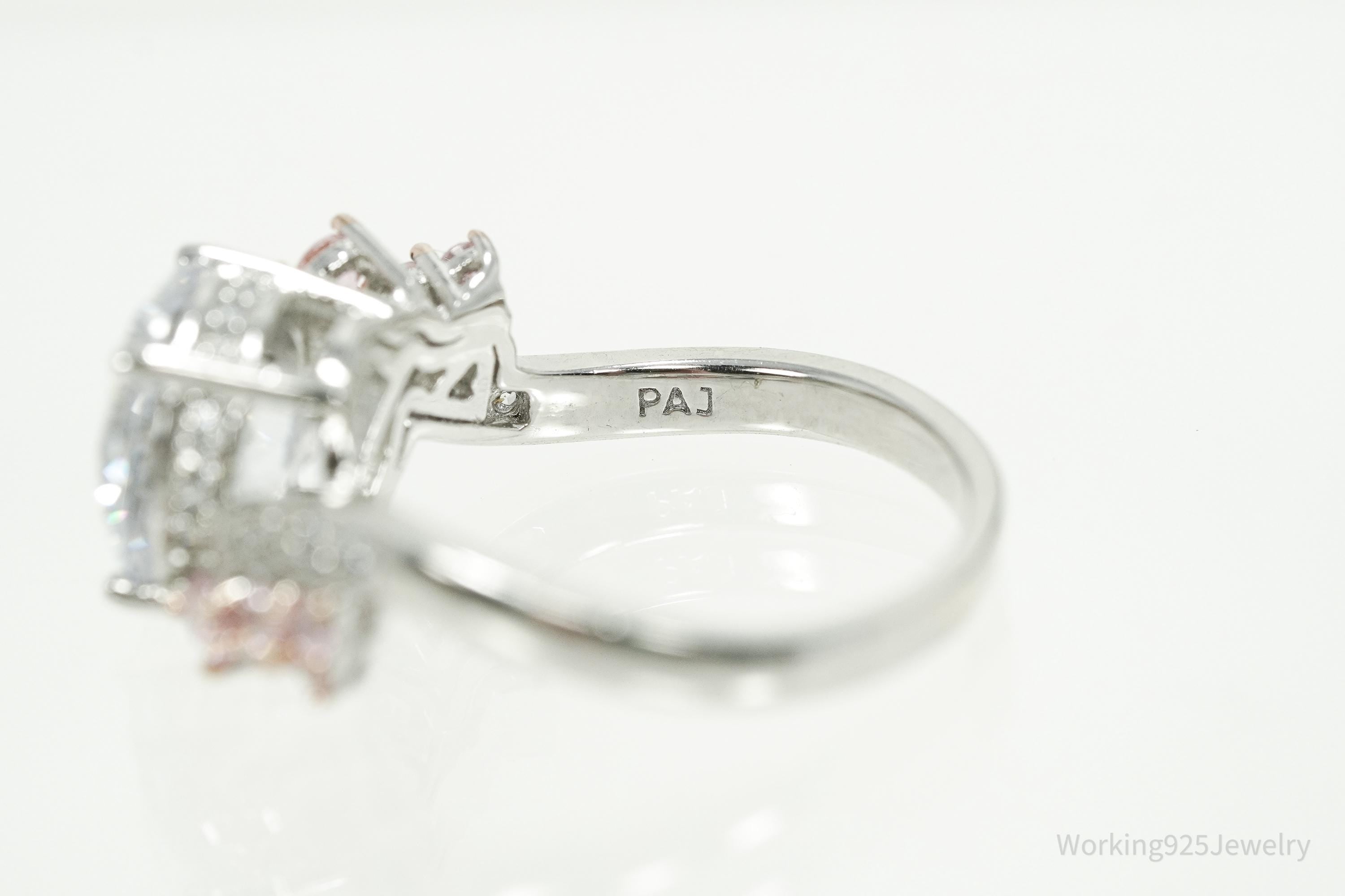 Vintage PAJ Pink & White Cubic Zirconia Sterling Silver Ring - Size 6