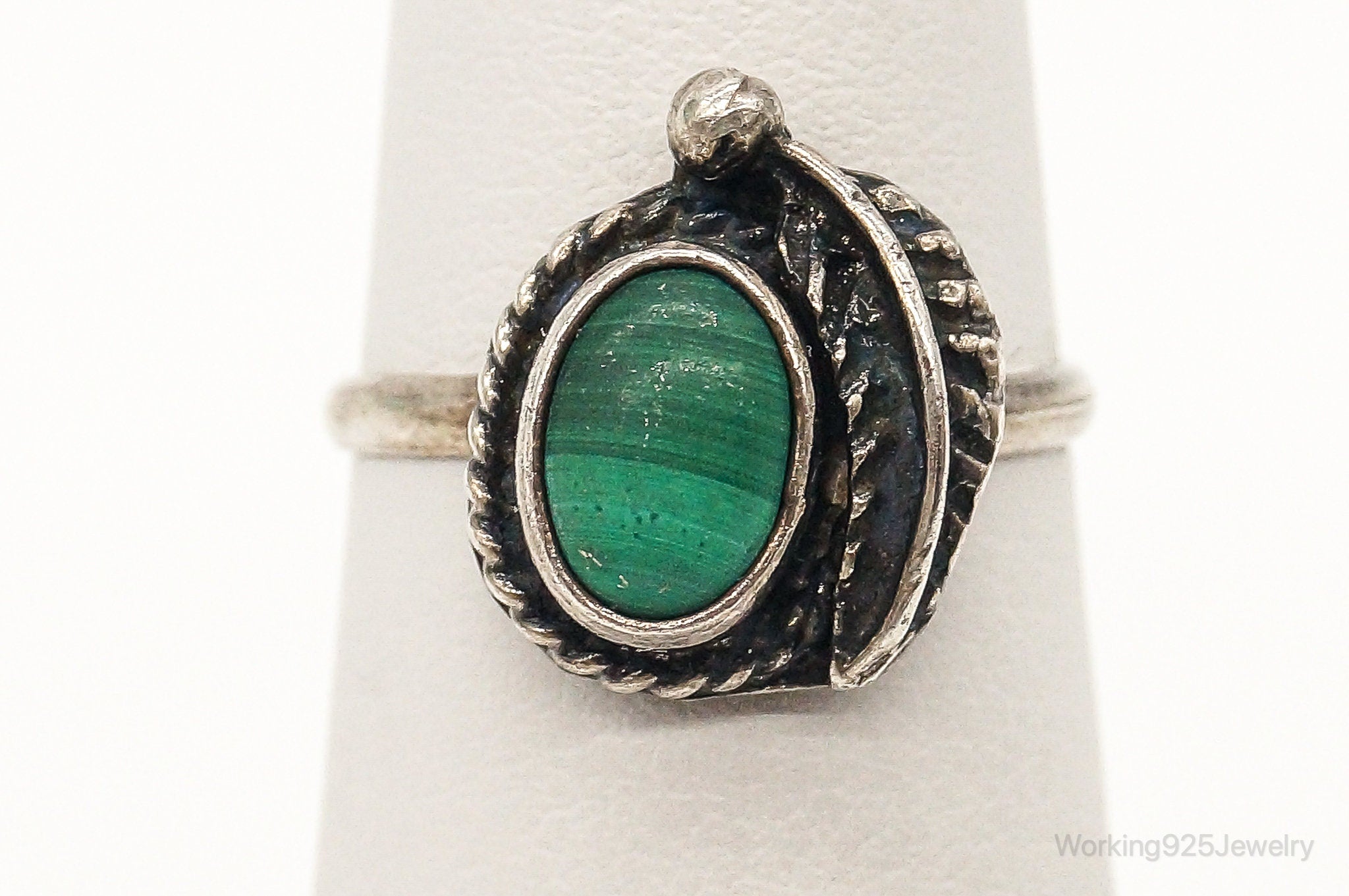 Vintage Native American Malachite Unsigned Sterling Silver Ring - SZ 3.5