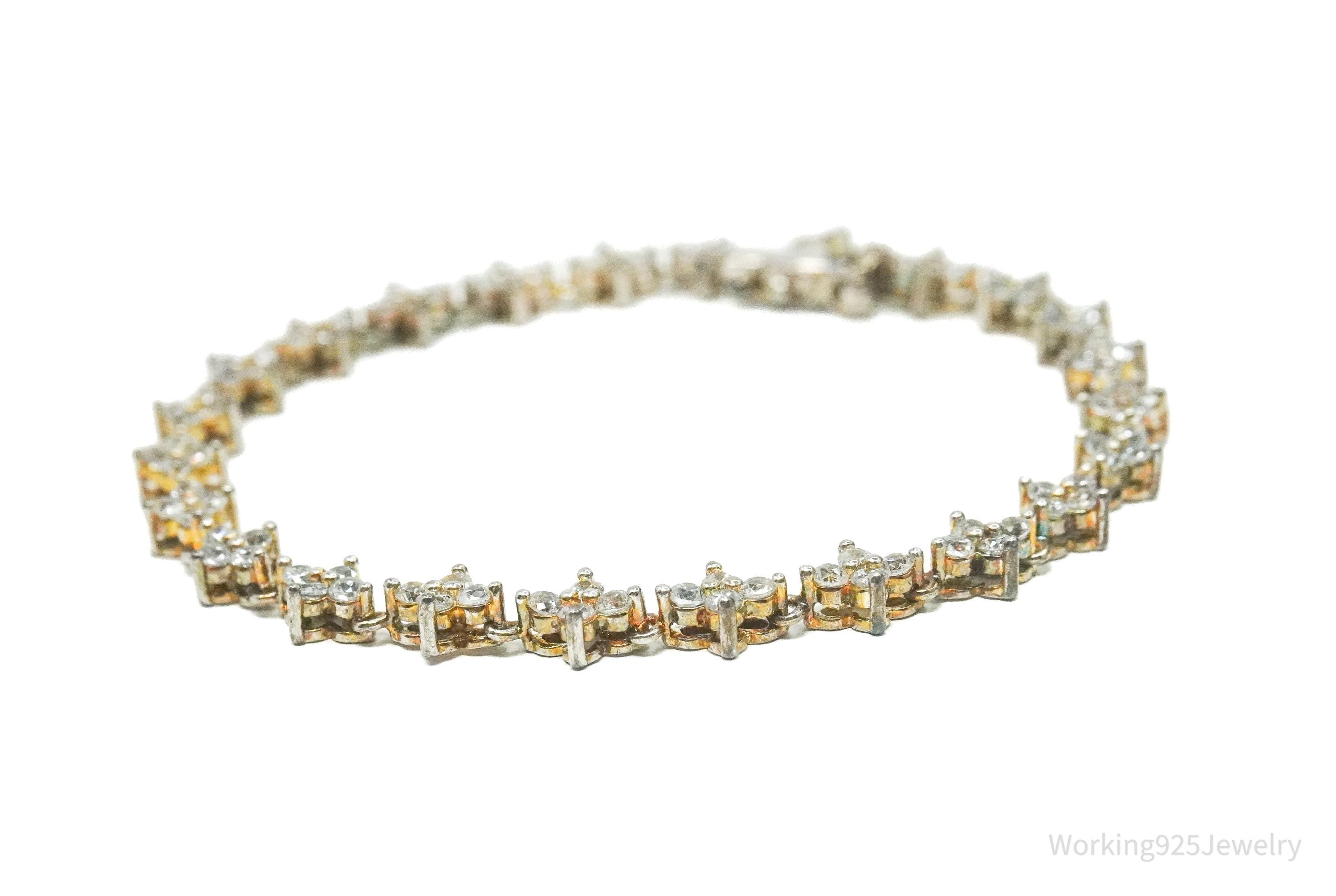 Vintage Cubic Zirconia Gold Wash Sterling Silver Tennis Bracelet 7.25"