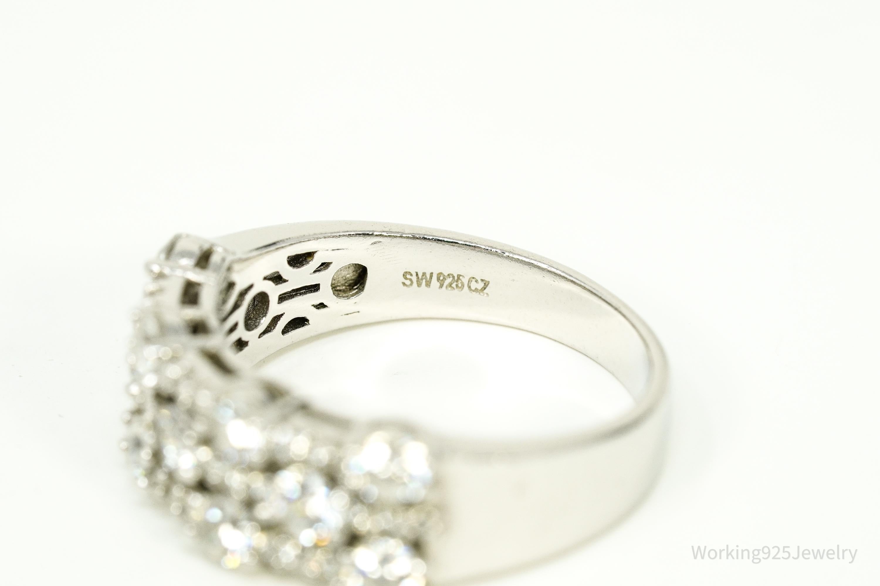 Vintage Cubic Zirconia Sterling Silver Band Ring - Size 8