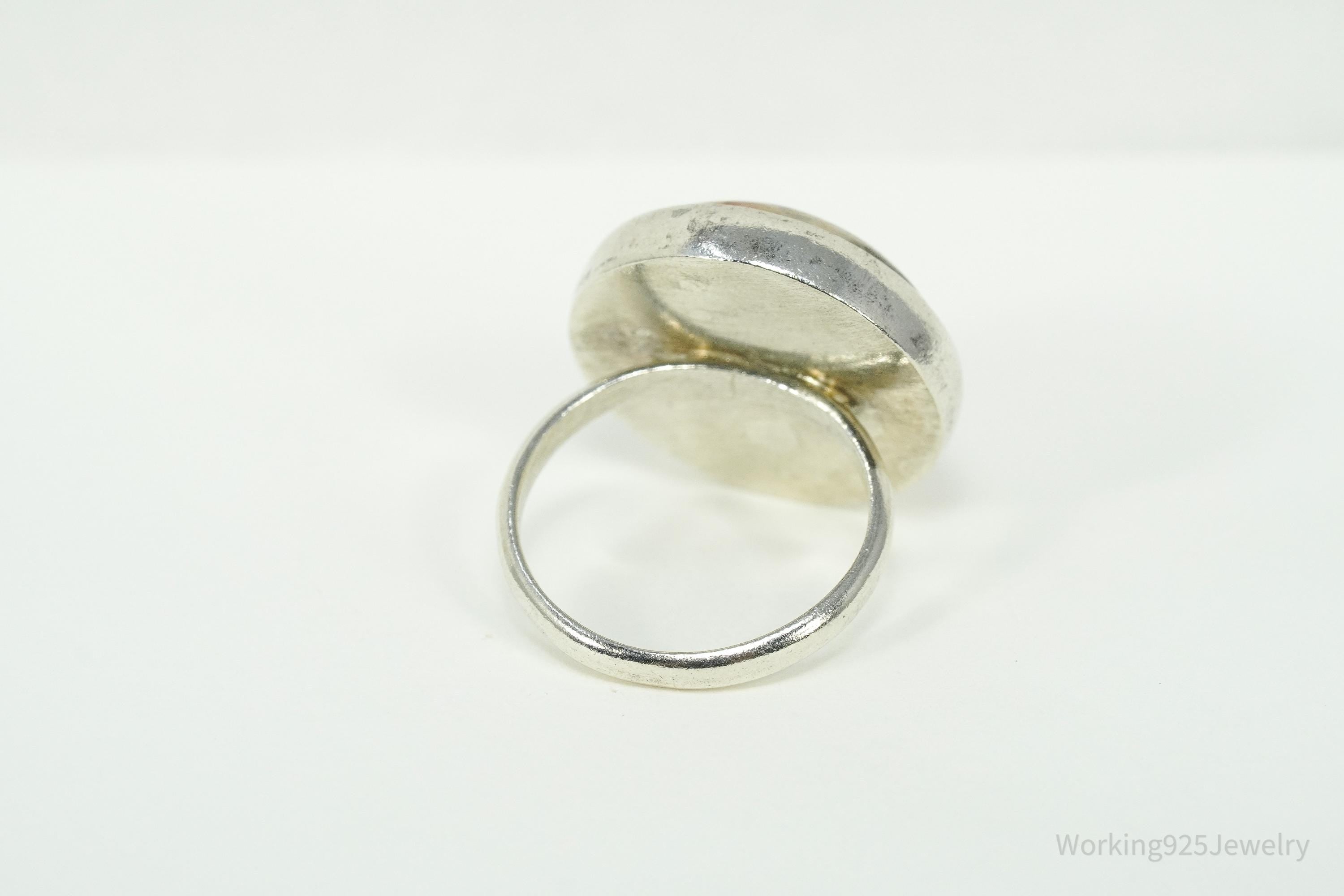 Vintage Large Jasper Silver Ring - Size 5.25