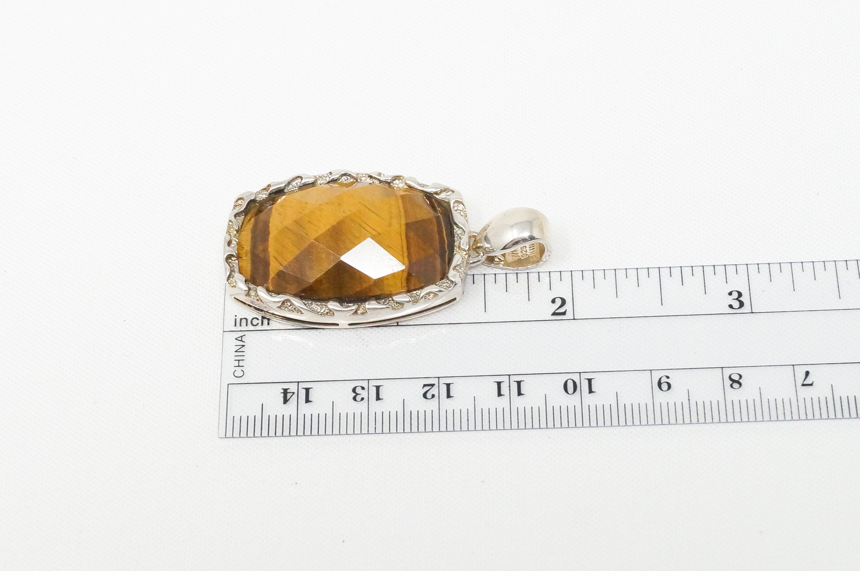 Vintage Large Tiger Eye Southwestern Sterling Silver Necklace Pendant