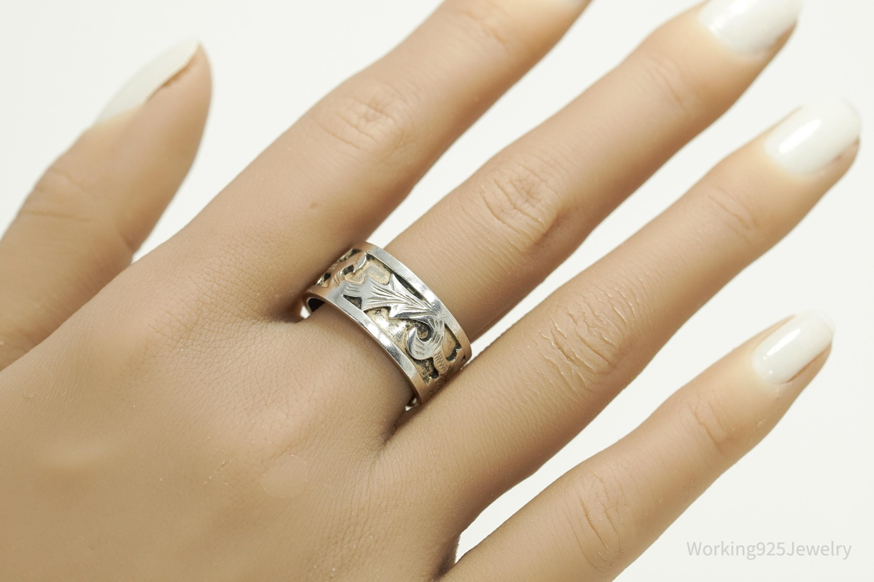 Vintage Mexican Style Sterling Silver Band Ring - Size 10