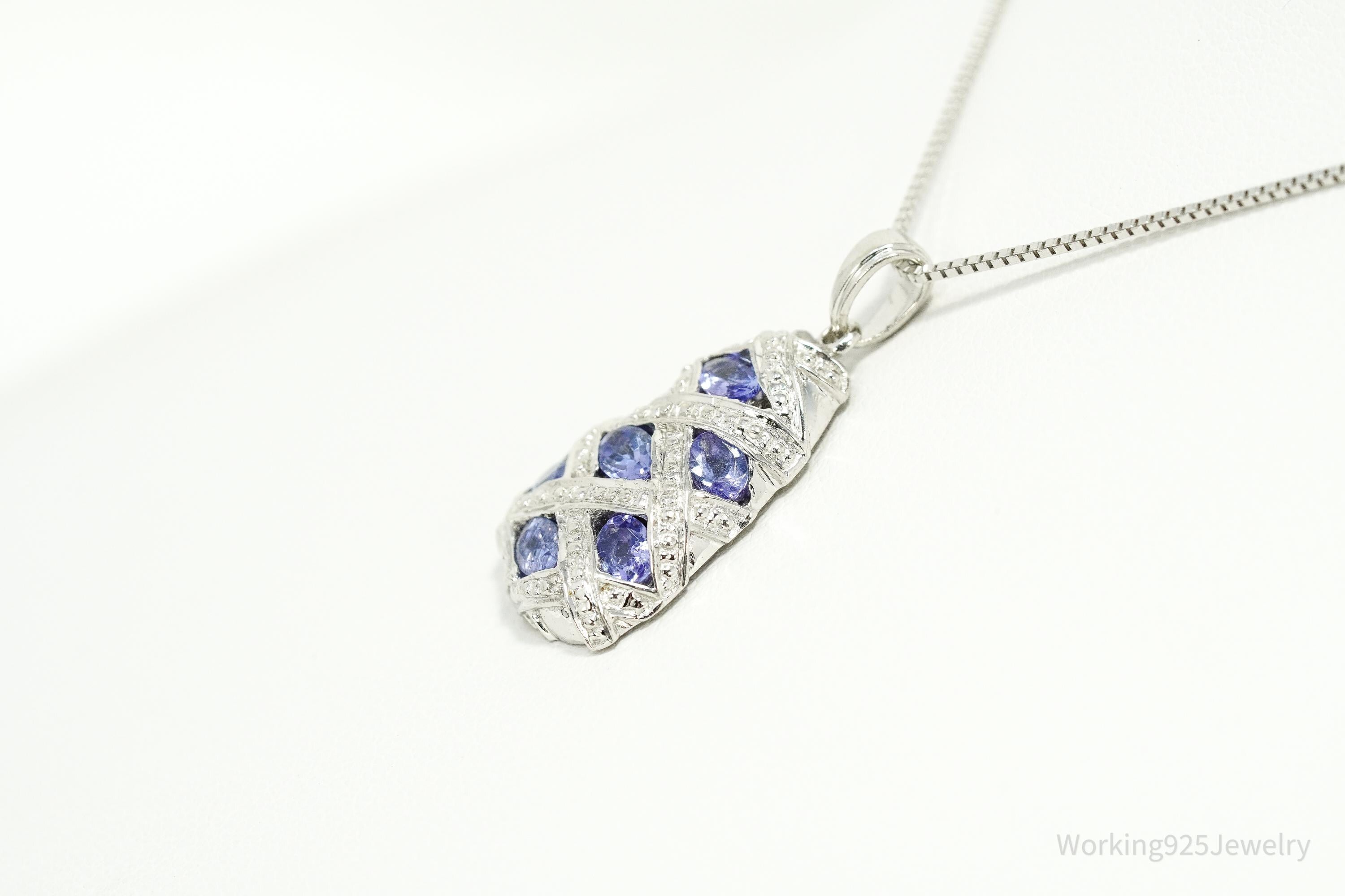 Vintage Tanzanite Sterling Silver Necklace 18"