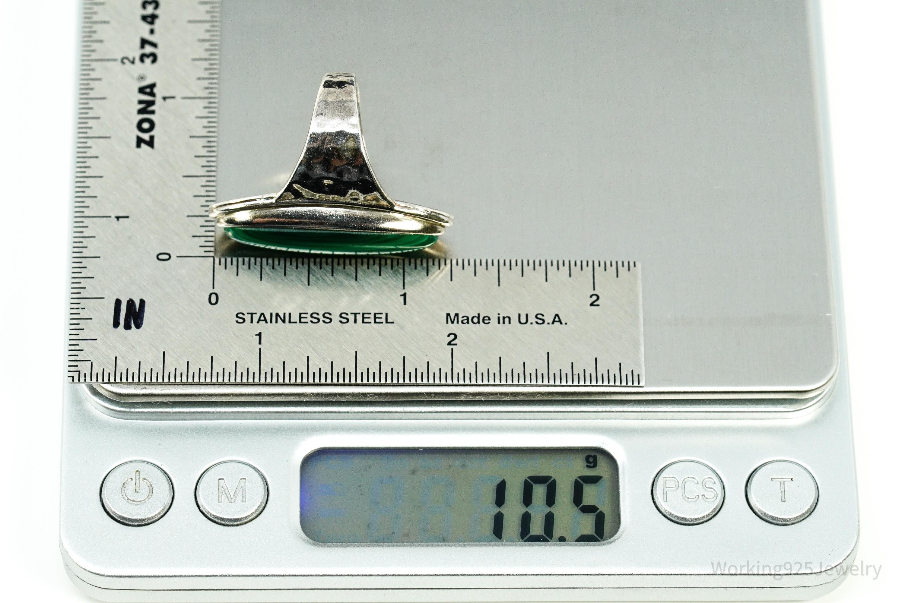 Vintage Malachite Sterling Silver Ring - Size 7.25