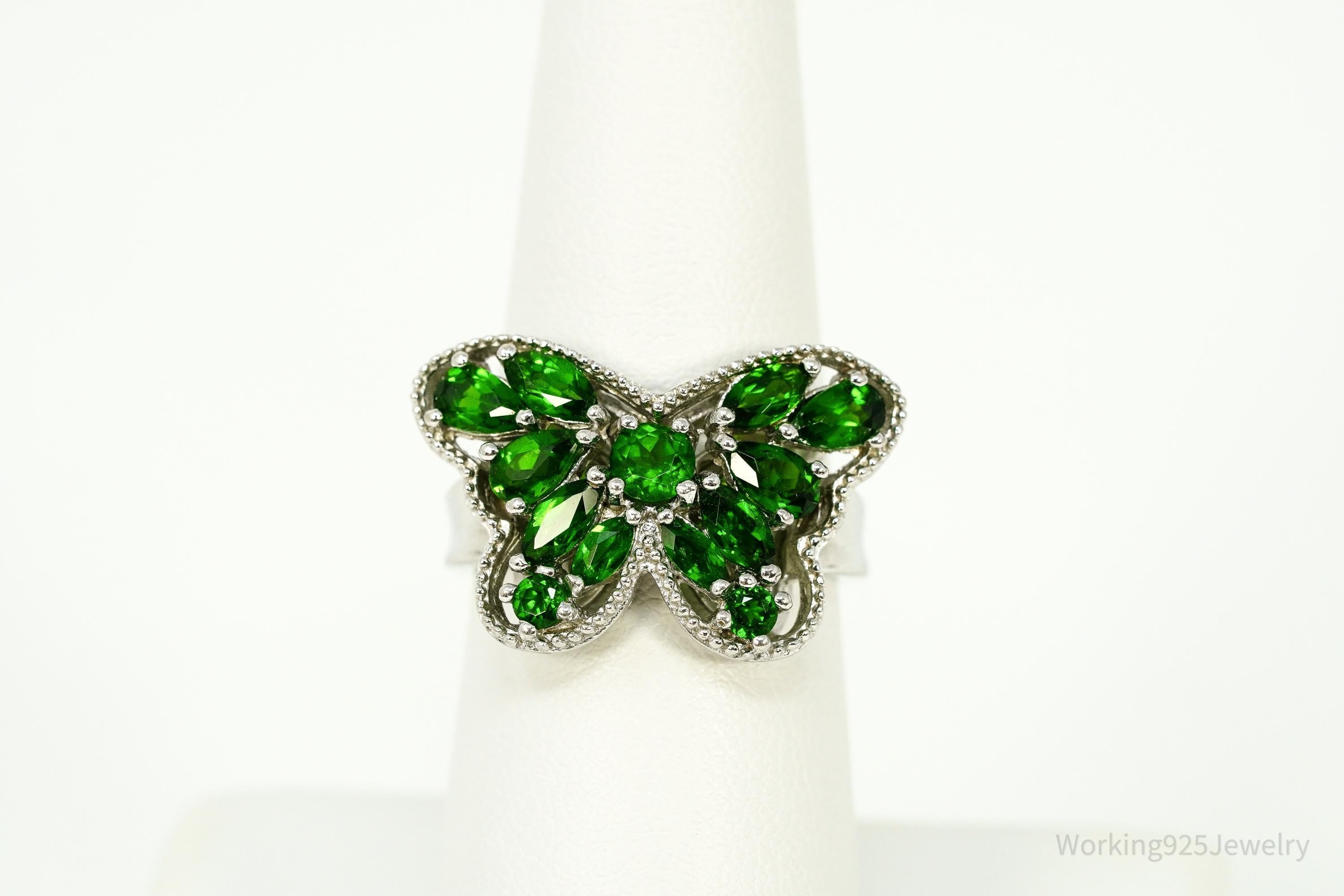 Green Chrome Diopside Butterfly Sterling Silver Ring - Size 7