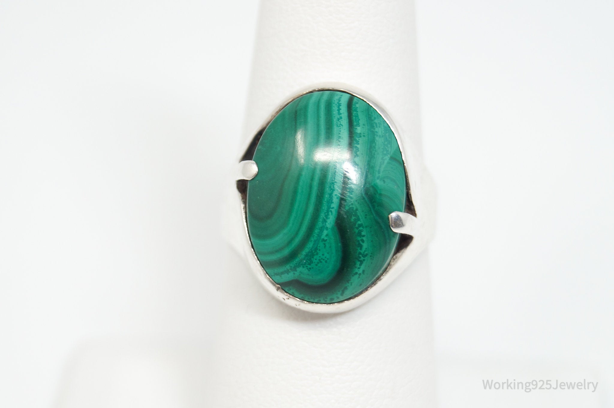 Vintage Southwestern Malachite Sterling Silver Ring - Sz 7