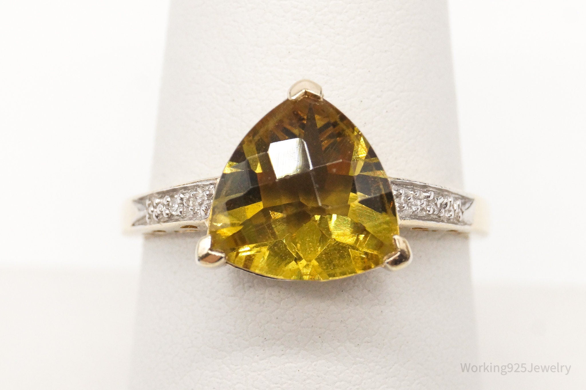 Vintage UTC Citrine Two Diamond Gold Vermeil Sterling Silver Ring Size 8