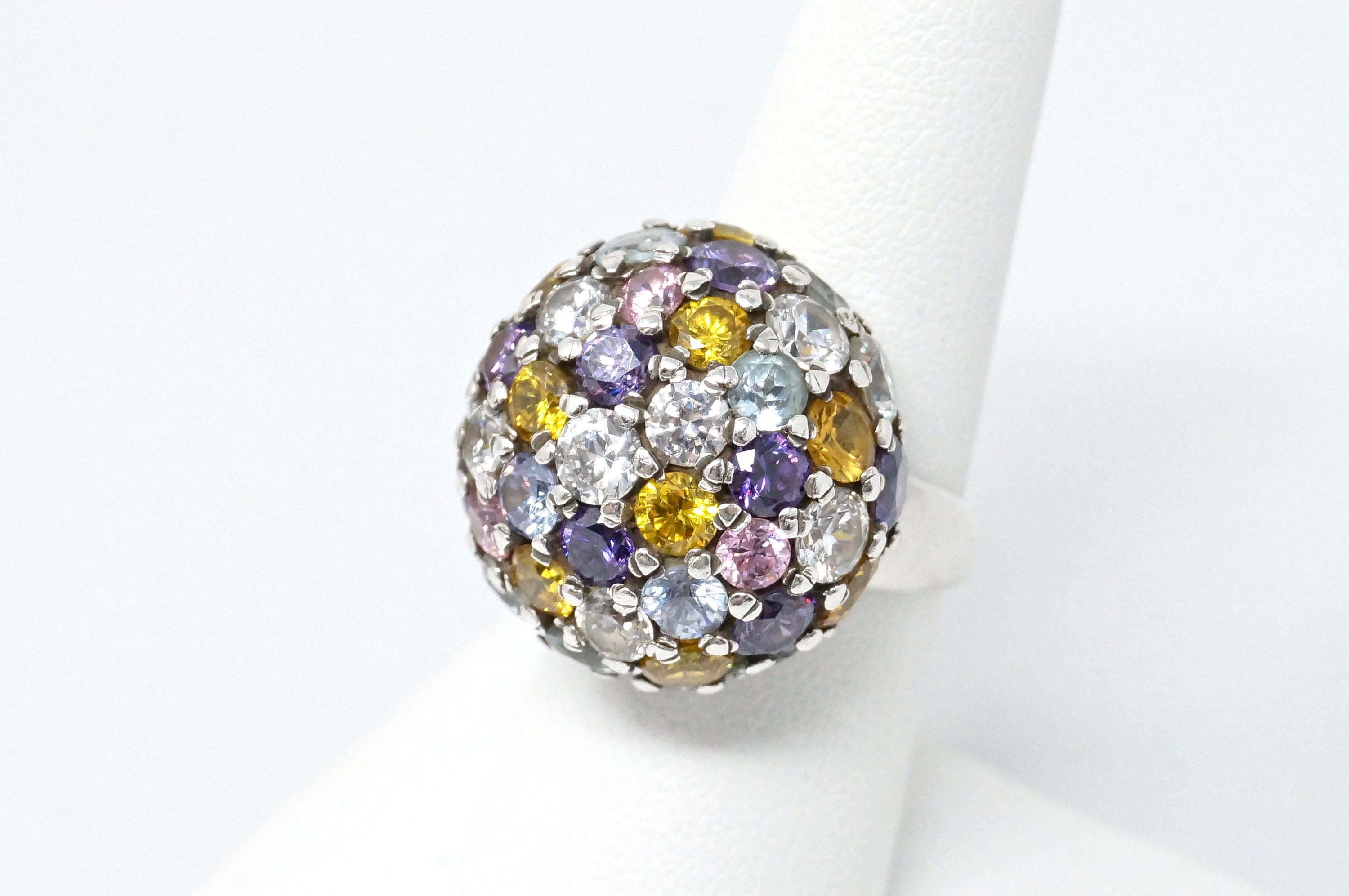 Vtg Amethyst Citrine Blue Pink White Topaz Sterling Silver Cluster Ring Sz 6.75