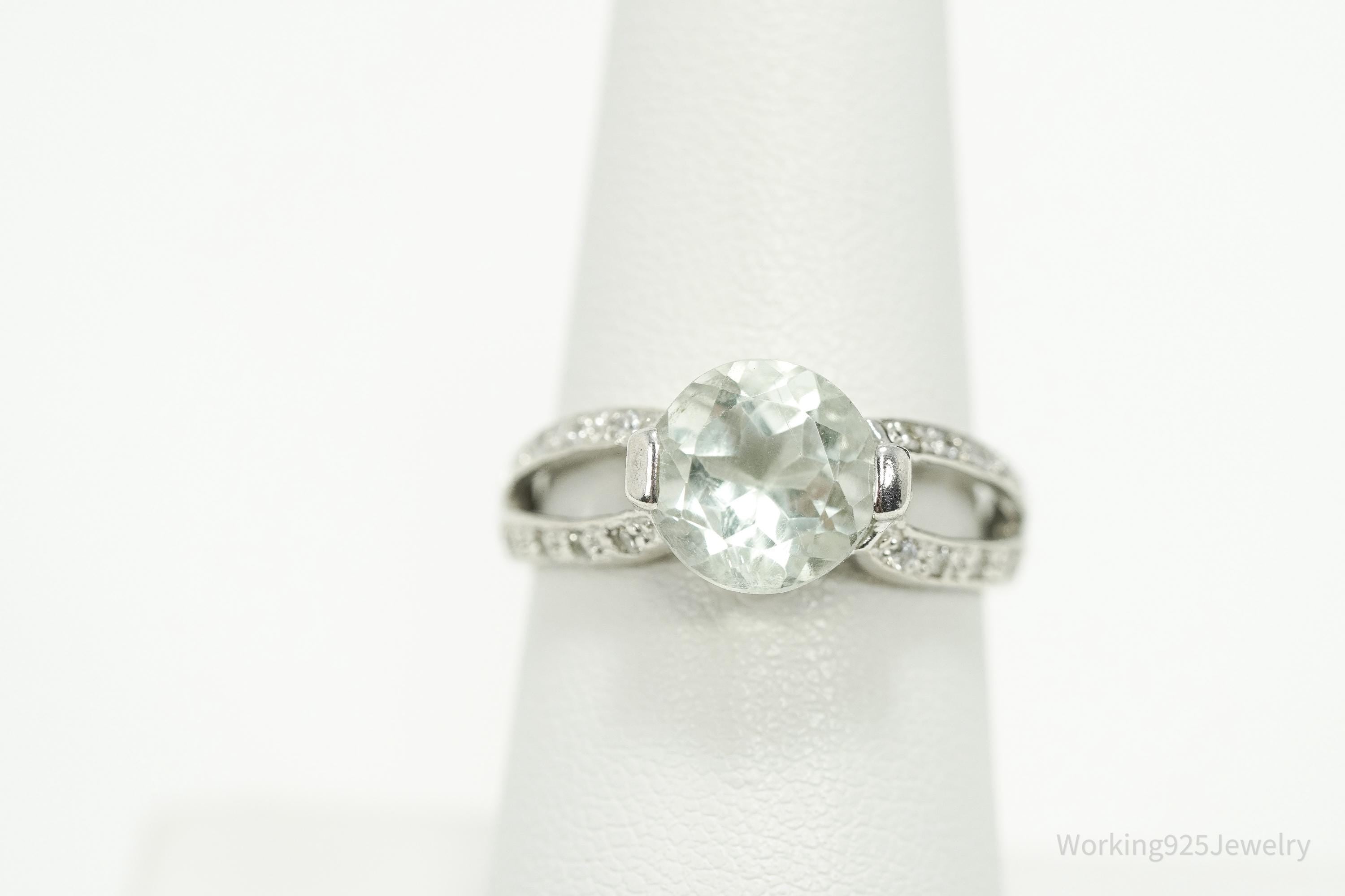 Vintage RJC Prasiolite & Cubic Zirconia Sterling Silver Ring - Size 7.5