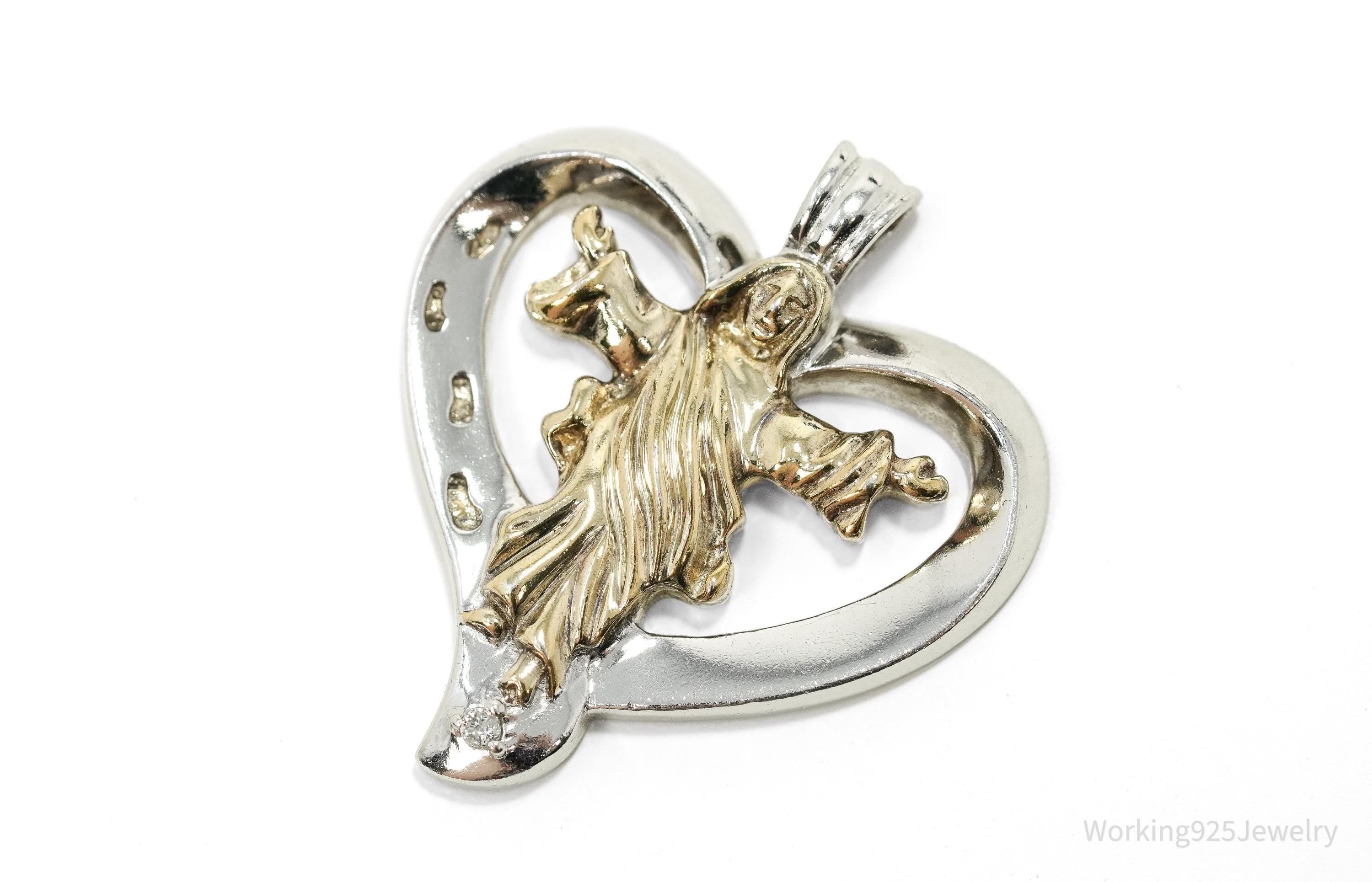 Vintage BGE "Our Father" Diamond Two Tone Sterling Silver Heart Pendant