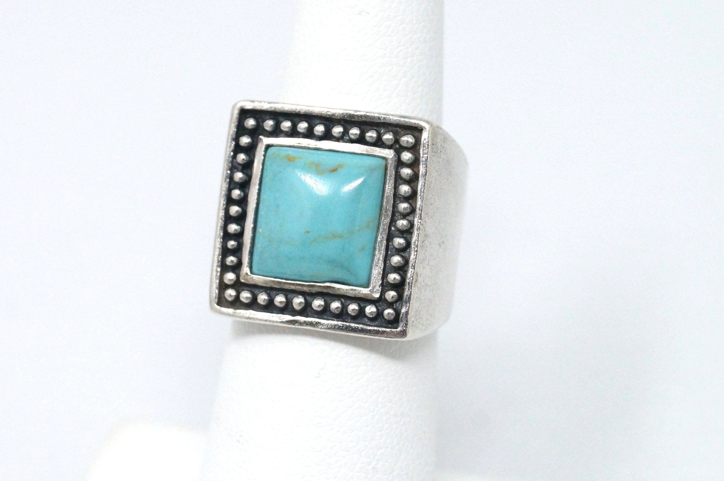 Vintage Large Turquoise Southwestern Style Statement Ring Sterling Silver Sz 6